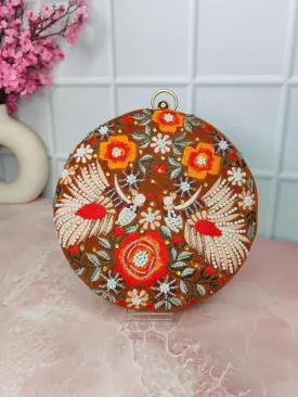Designer Embroidered Round Clutch