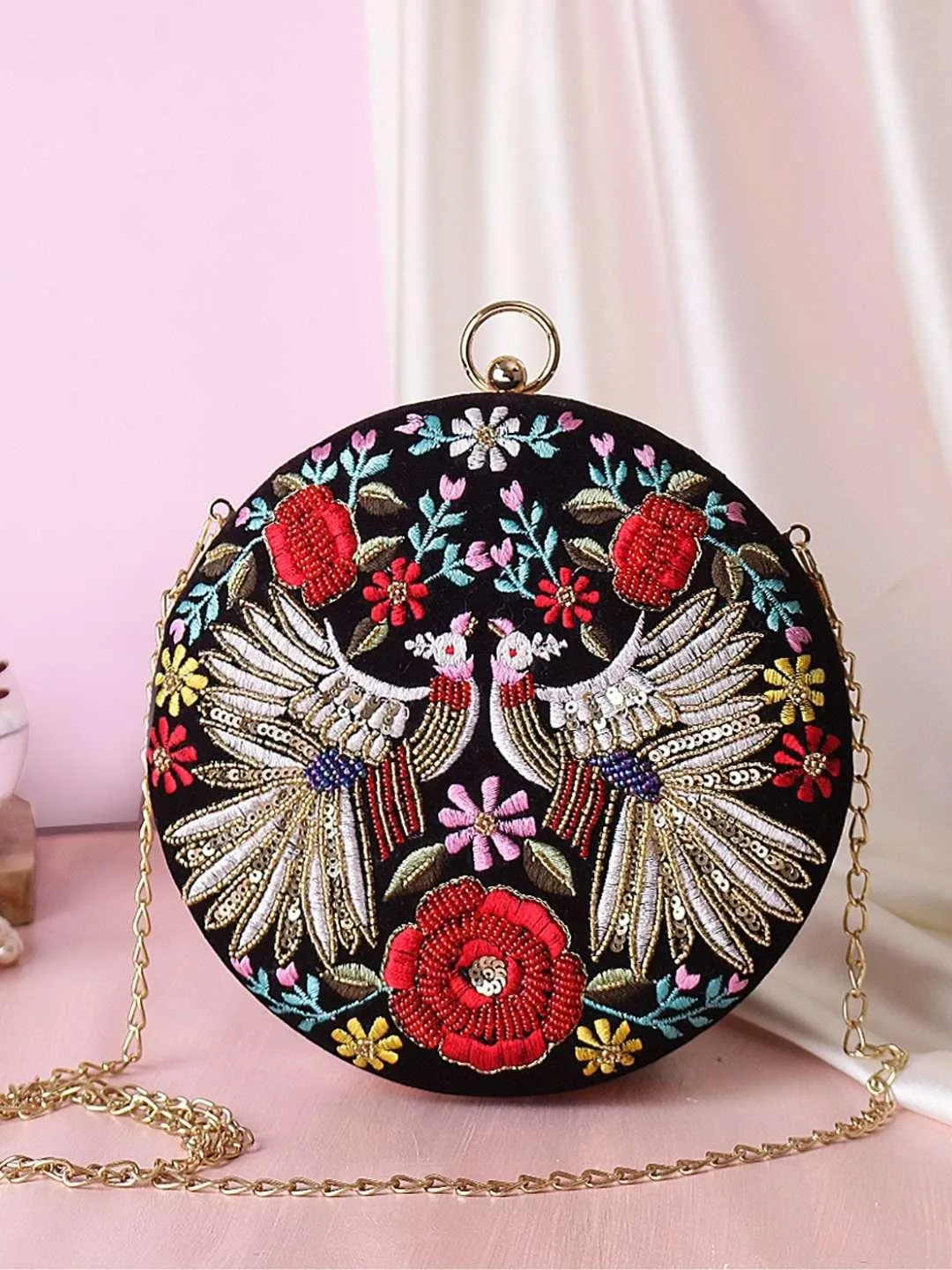 Designer Embroidered Round Clutch
