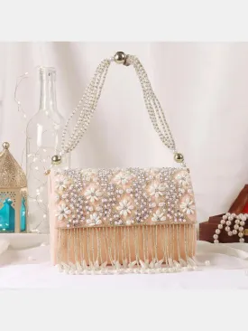 Designer Embroidered Tassel Flap Clutch