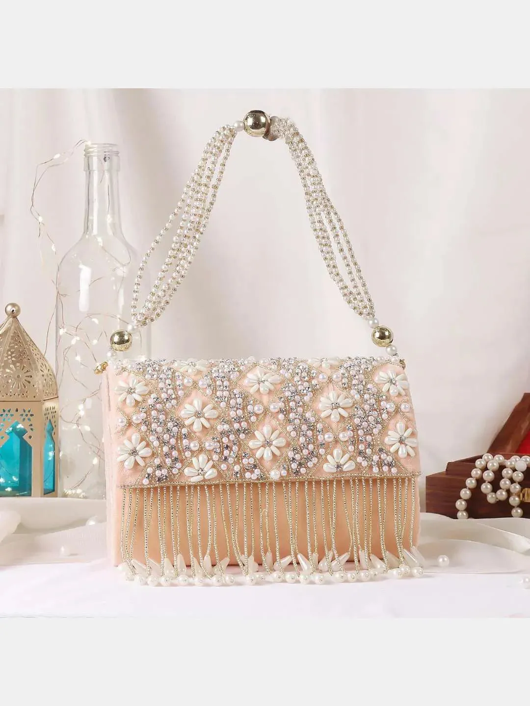 Designer Embroidered Tassel Flap Clutch