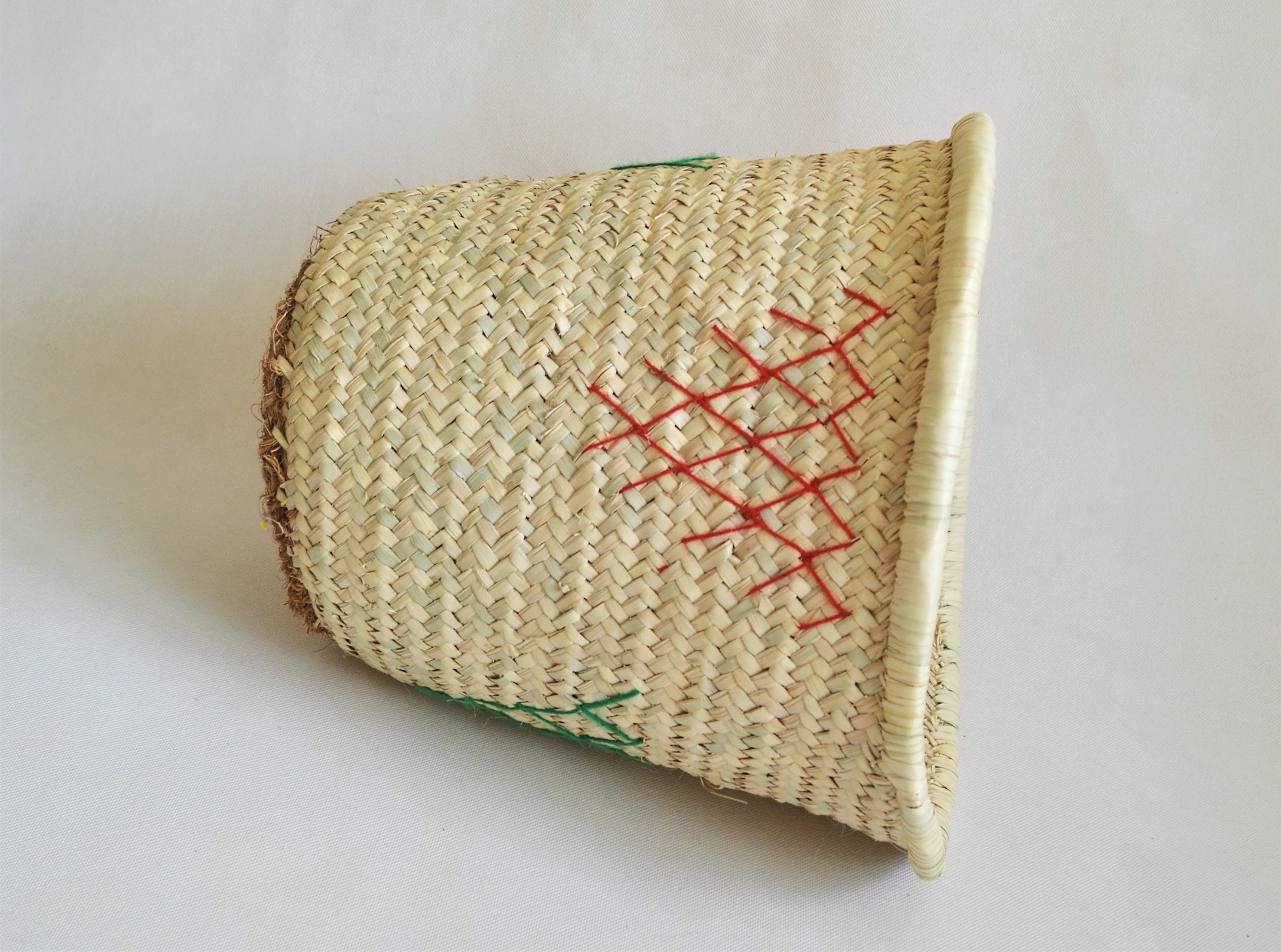 Embroidered Wide Laundry basket from natural palm straw