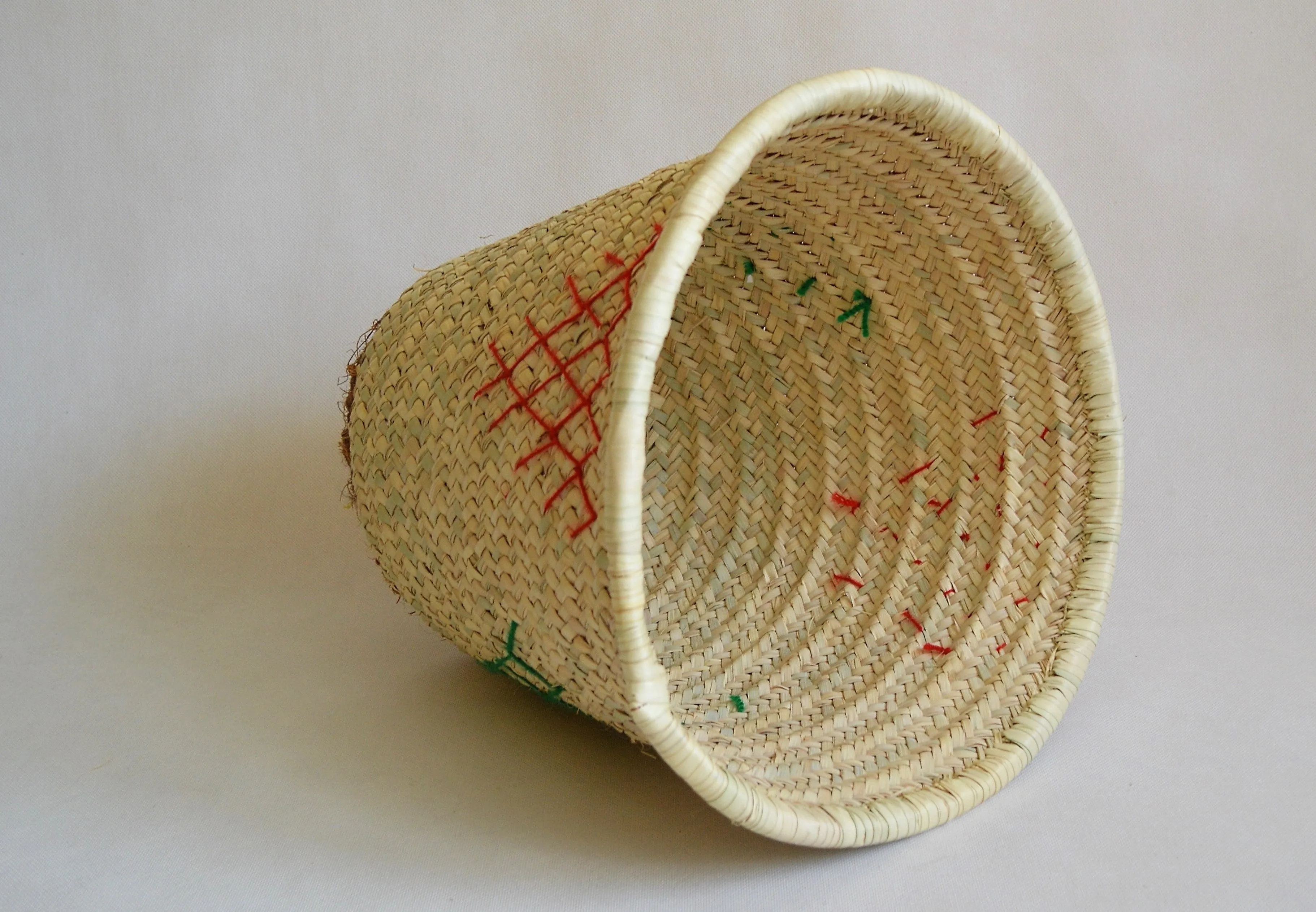 Embroidered Wide Laundry basket from natural palm straw