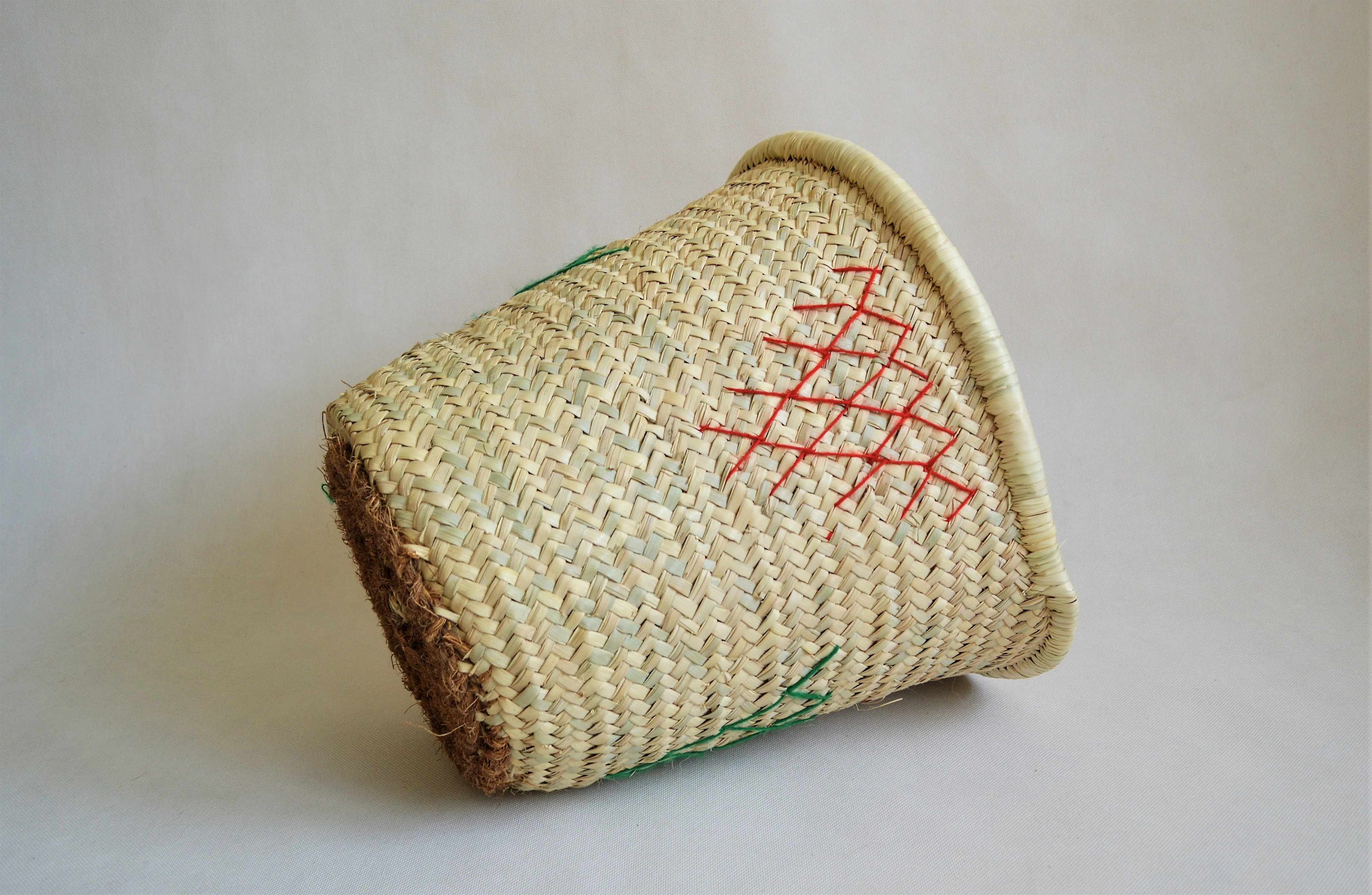 Embroidered Wide Laundry basket from natural palm straw