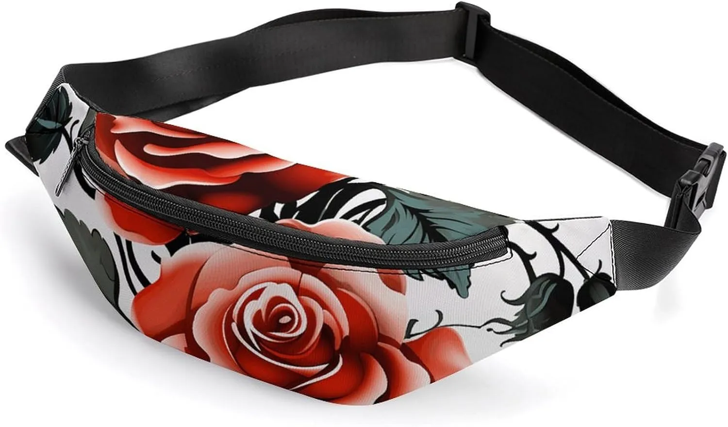 Fanny Packs Floral Rose Ivy with Leaves Spring Printed Crossbody Bags Small Sling Bag Everywhere Belt Bag for Women Men Outdoor Travel Running