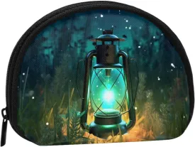 (Fireflies And Lantern) Shell Coin Purse Mini Wallet For Women Men Small Zipper Pouch Compact Change Purse Stylish Makeup Bag