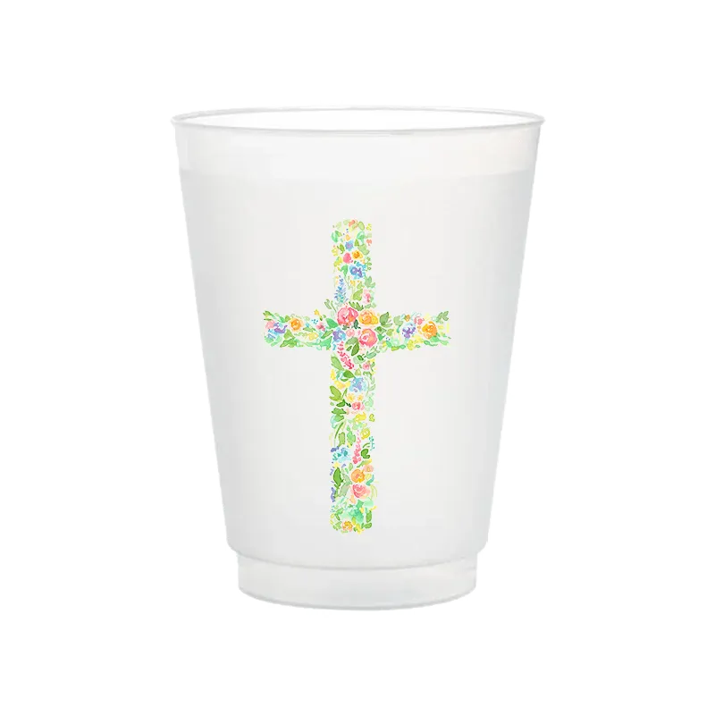 Floral Cross Frosted Cups | Set of 6
