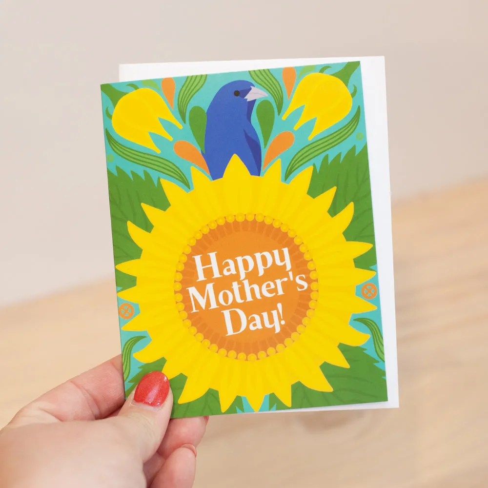 floral Mother's Day card, card for mom who loves birds, sunflower field Mother's Day card, bird mother's day card