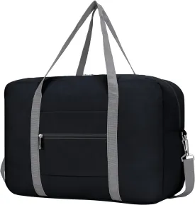 Foldable Airplane Cabin Bag Unisex Duffle Tote Bag with Shoulder Strap Lightweight Carry-on Bag With Trolley Strap (Black)