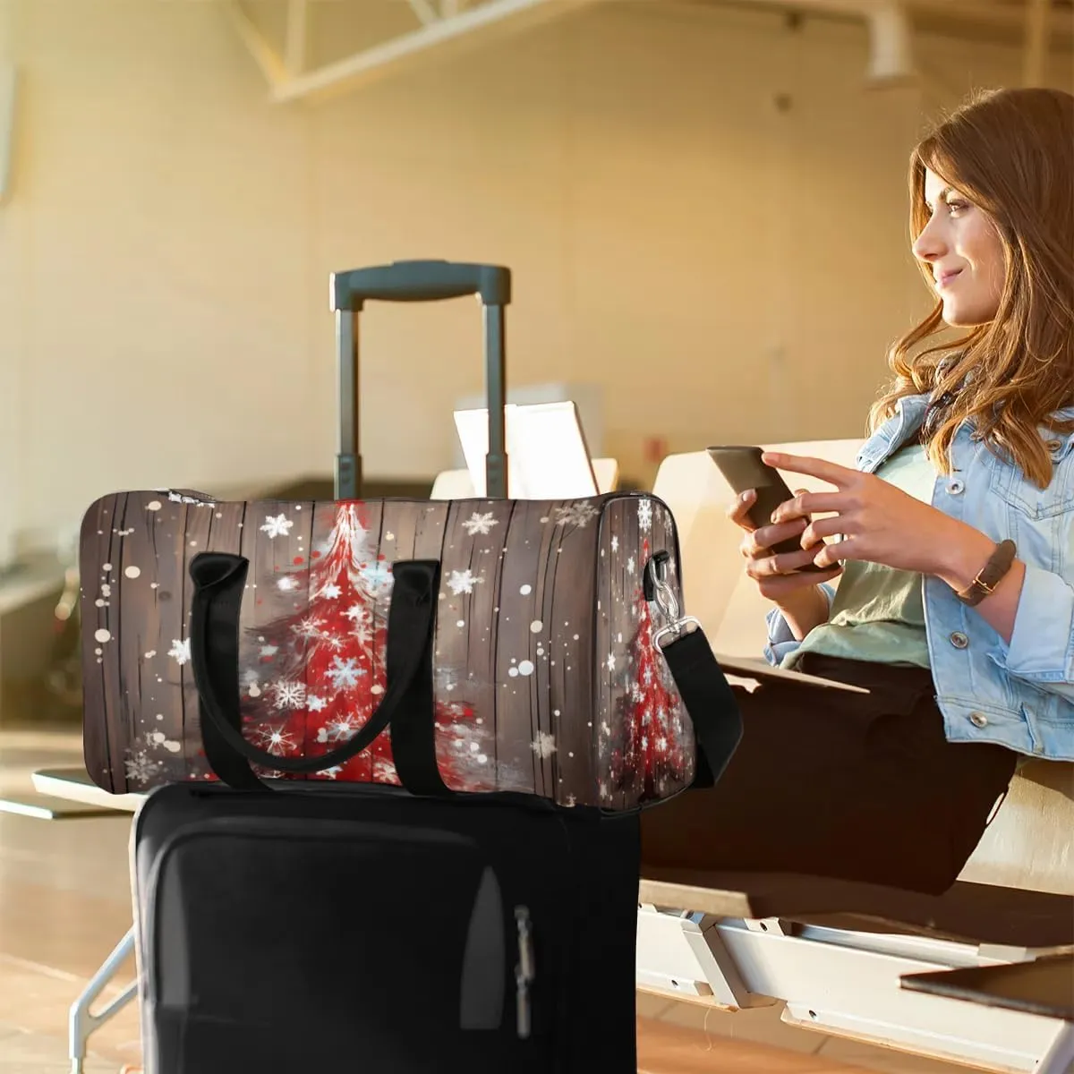 Foldable Travel Bag Christmas Tree Snowflake Lightweight Carry On Bags for Airplanes Waterproof Travel Duffle Bag For Gym Weekend Overnight