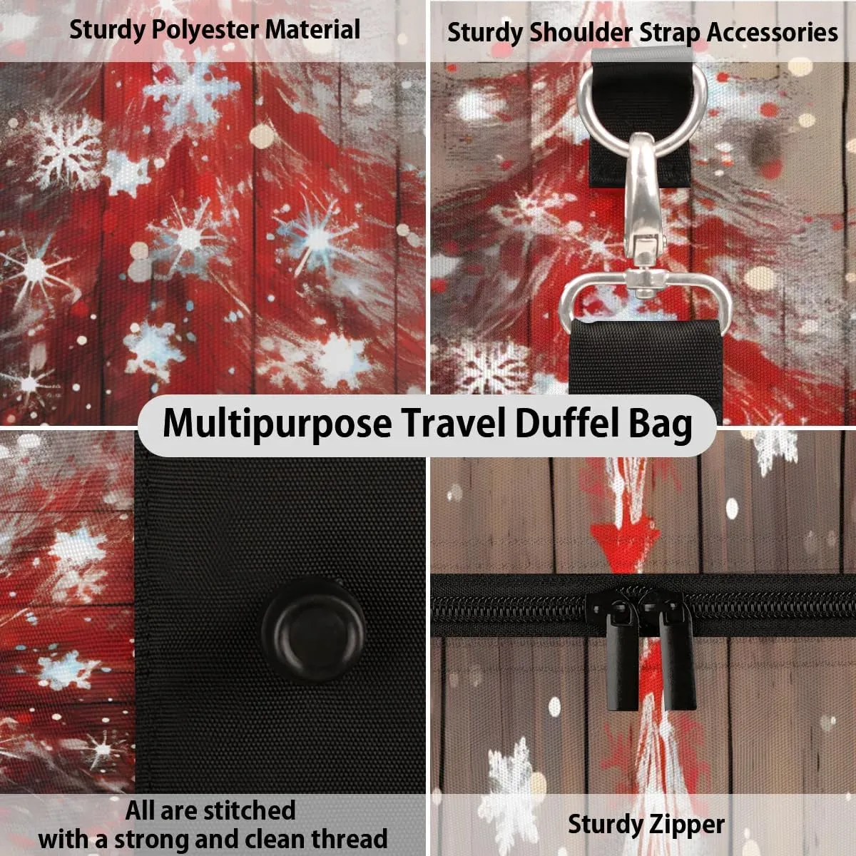 Foldable Travel Bag Christmas Tree Snowflake Lightweight Carry On Bags for Airplanes Waterproof Travel Duffle Bag For Gym Weekend Overnight