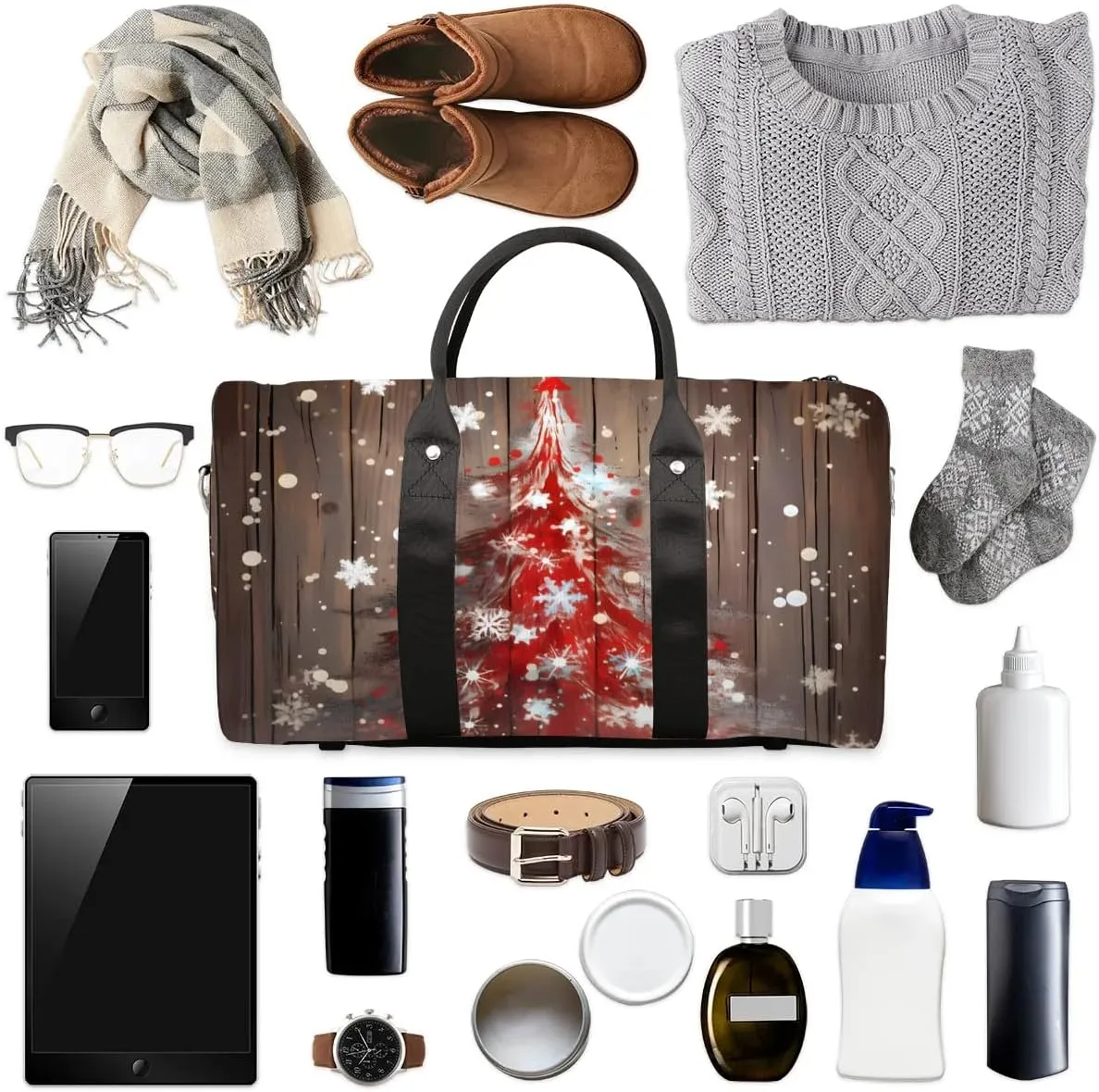 Foldable Travel Bag Christmas Tree Snowflake Lightweight Carry On Bags for Airplanes Waterproof Travel Duffle Bag For Gym Weekend Overnight