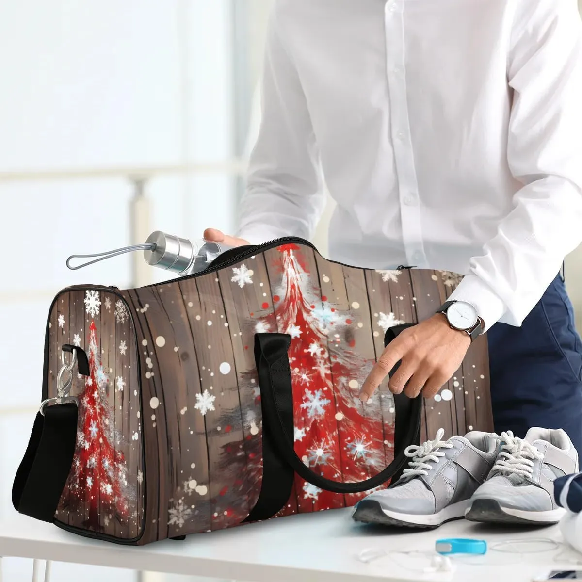 Foldable Travel Bag Christmas Tree Snowflake Lightweight Carry On Bags for Airplanes Waterproof Travel Duffle Bag For Gym Weekend Overnight