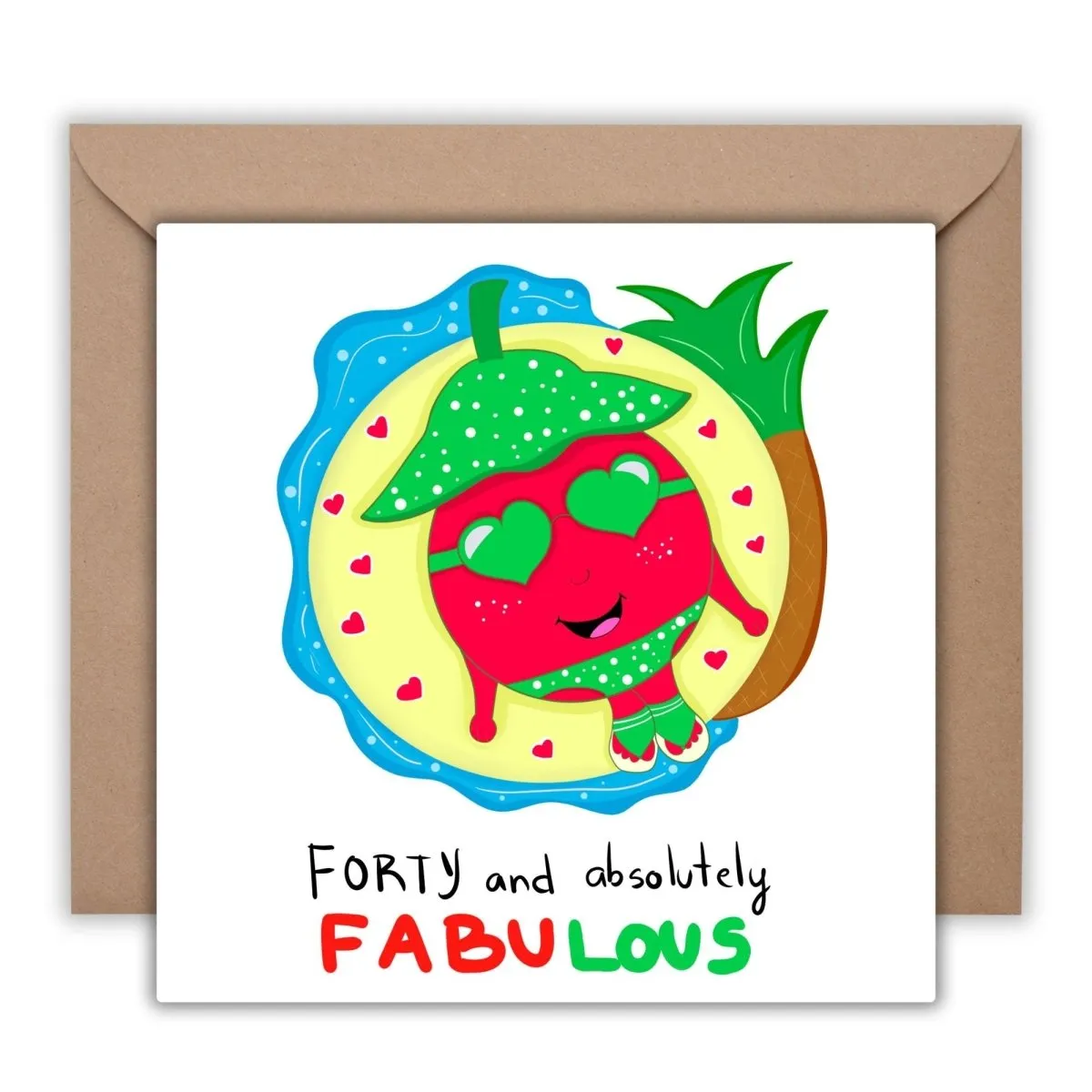 Forty & Fabulous Birthday Card, 40th Birthday Card for Her, Funny Cherry Postcard Design