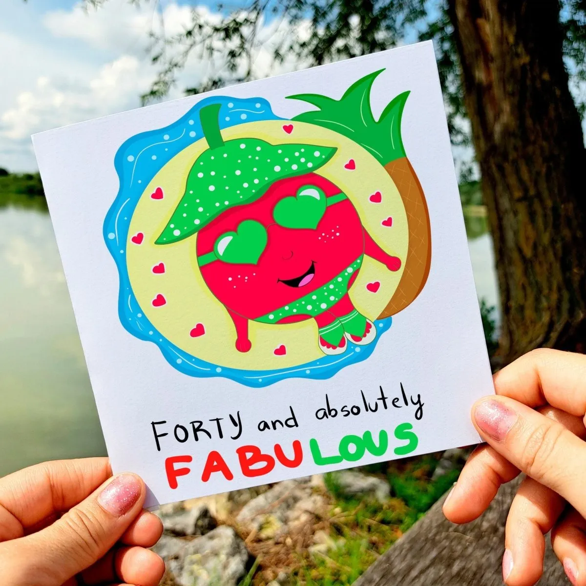 Forty & Fabulous Birthday Card, 40th Birthday Card for Her, Funny Cherry Postcard Design