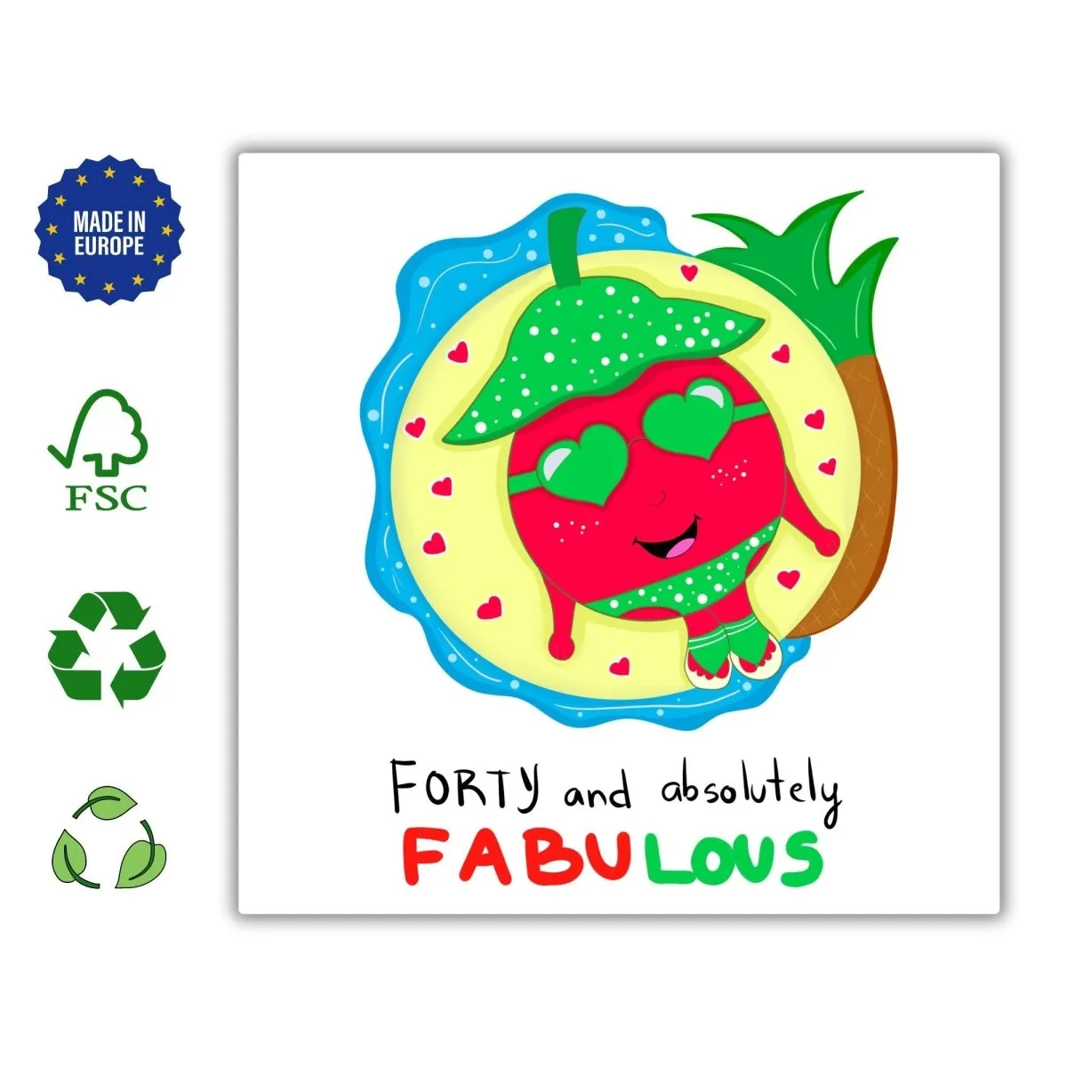 Forty & Fabulous Birthday Card, 40th Birthday Card for Her, Funny Cherry Postcard Design