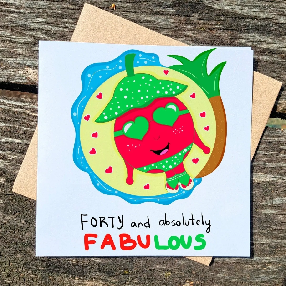 Forty & Fabulous Birthday Card, 40th Birthday Card for Her, Funny Cherry Postcard Design