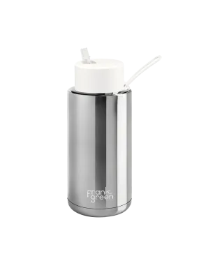 Frank Green Ceramic 34oz Bottle with Straw Lid (Chrome Silver, Cloud)