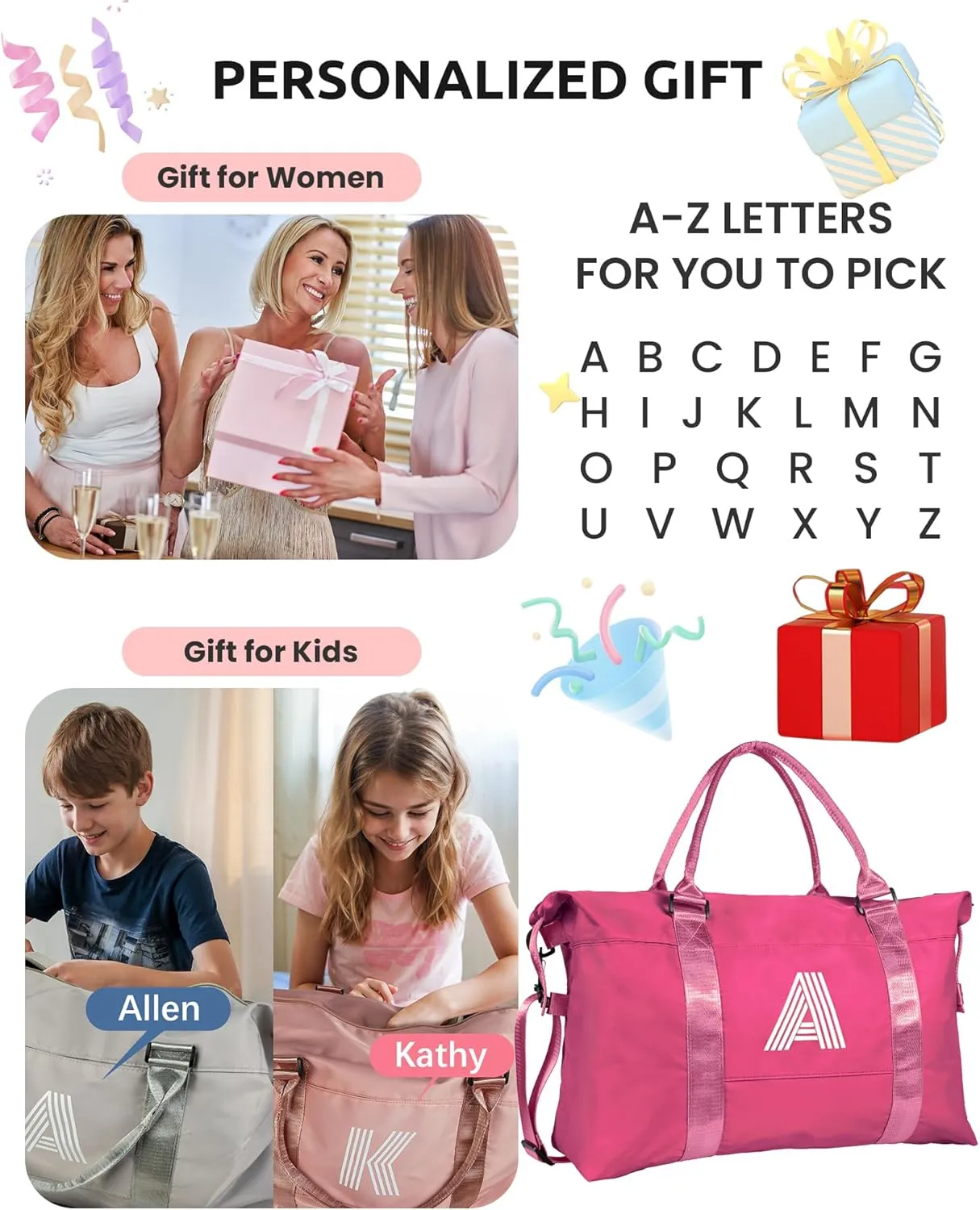 Gifts for Teen Girls 16-18, Birthday Gift, Girls Travel Bag, Sports Bag, Personalized Weekender Bag, Monogram Kids Overnight Bag Gift for Her,Granddaughter Birthday Gift (Letter S)