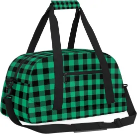 Green Buffalo Plaid 18 inch Small Gym Bag for Women and Men, Lightweight Carry On Weekender Bag Mini Duffel Bag for Travel Sports Workout