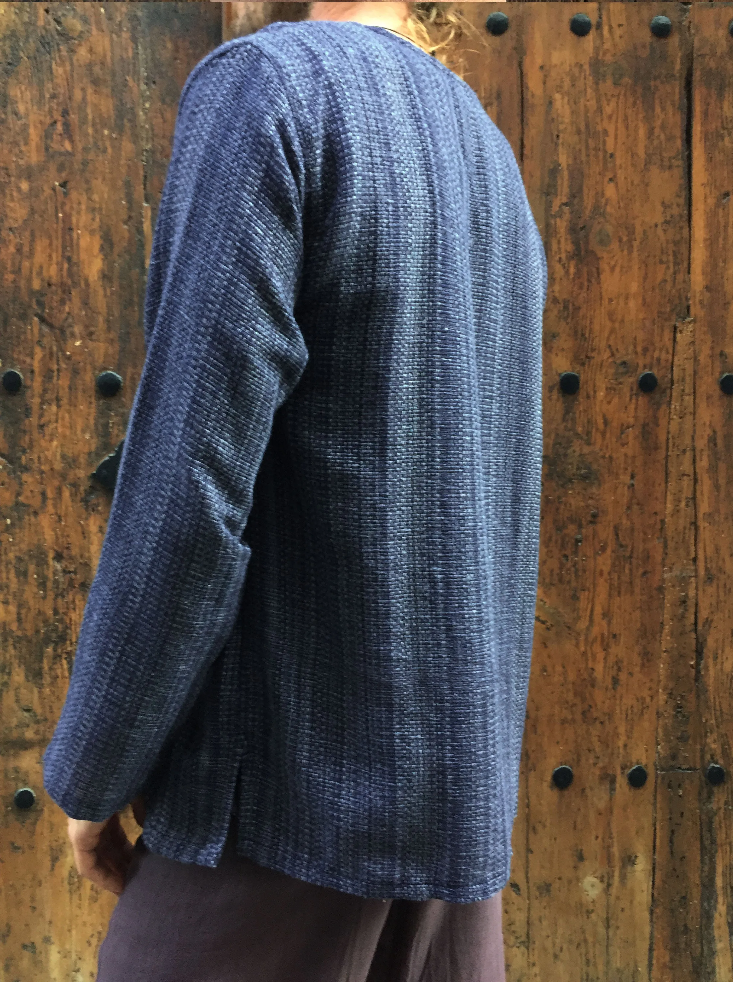 Hand Woven Long Sleeve Kurta Top Midnight Blue