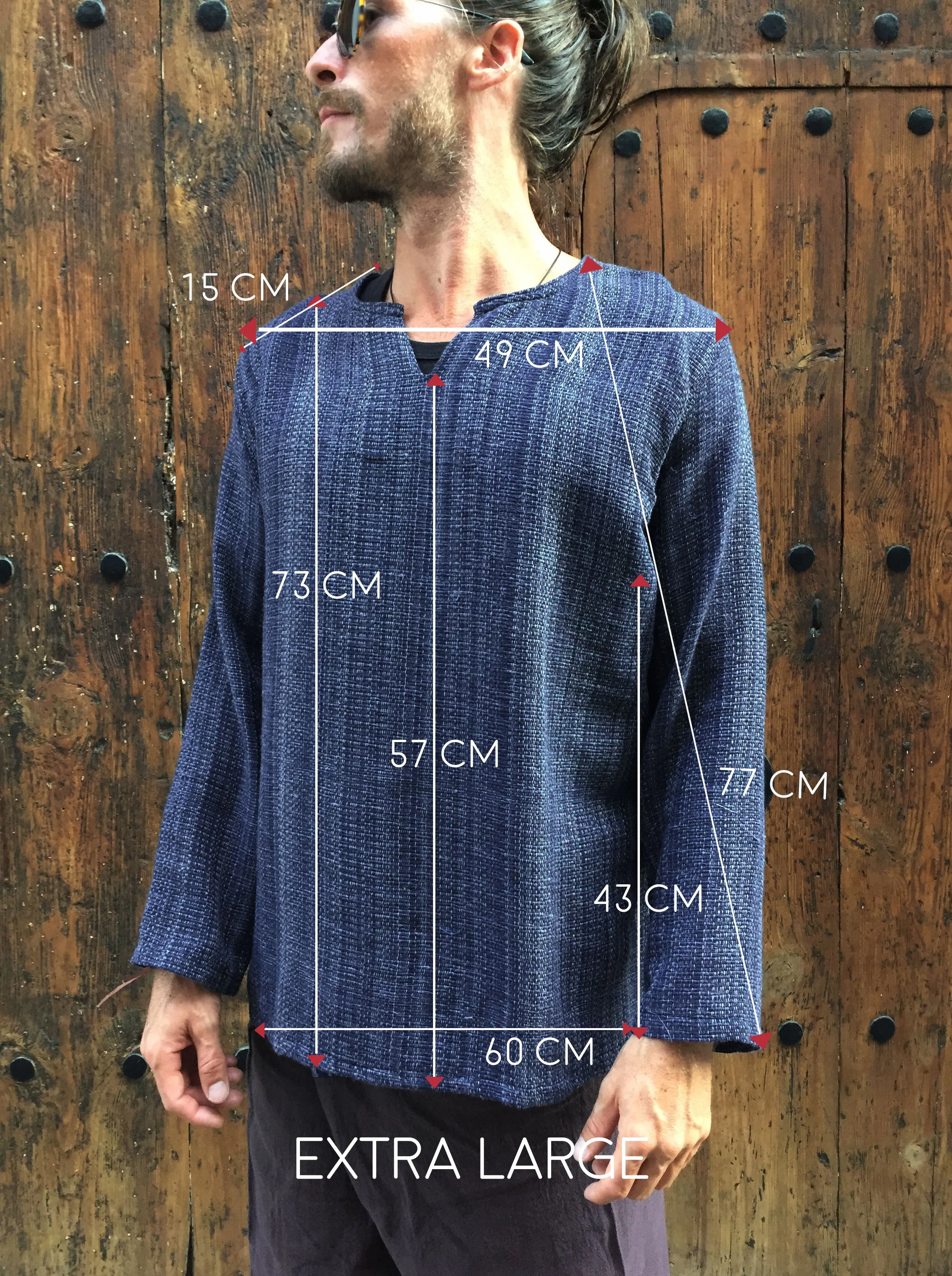 Hand Woven Long Sleeve Kurta Top Midnight Blue