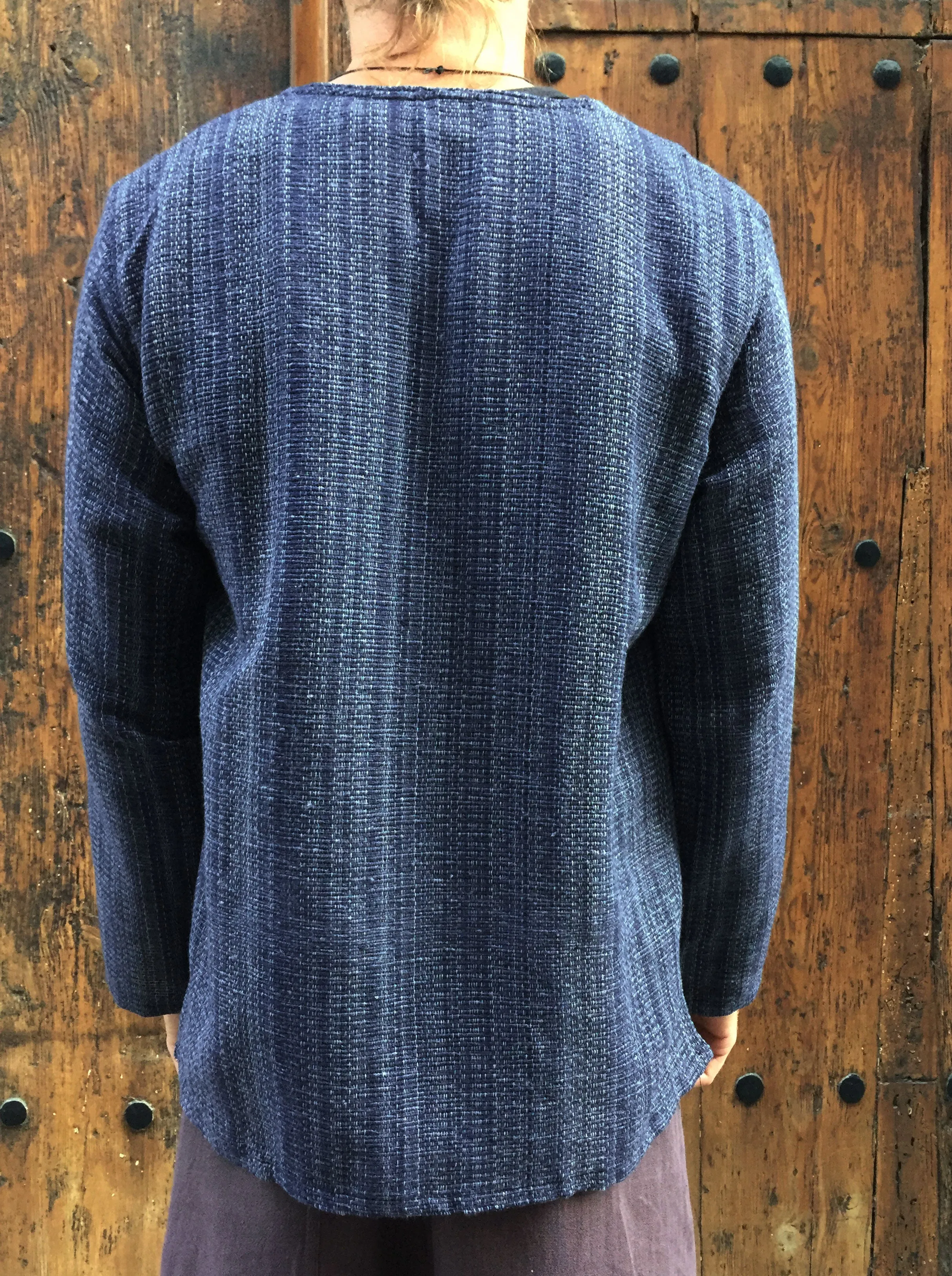 Hand Woven Long Sleeve Kurta Top Midnight Blue