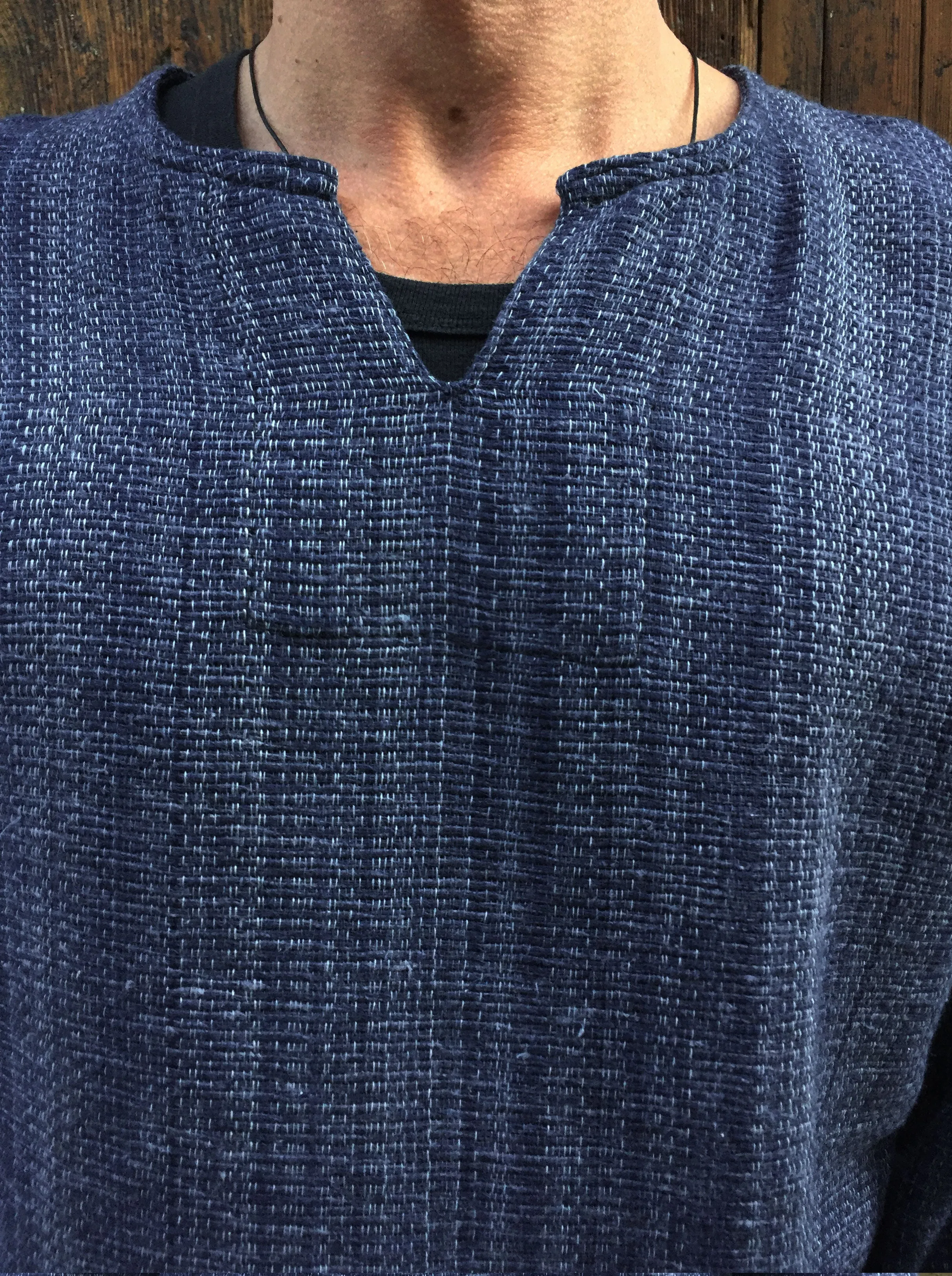 Hand Woven Long Sleeve Kurta Top Midnight Blue