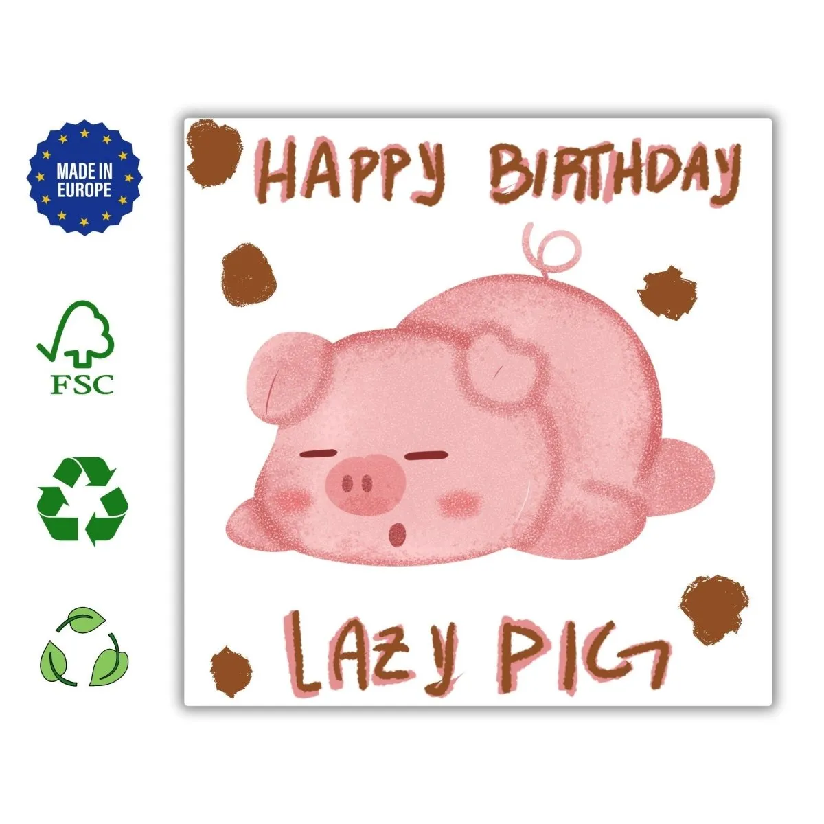 Happy Birthday Lazy Pig Card, Funny Pig Greeting Cards, Humorous Animal Pun, Sleepy Pig Celebration Postcard, Cute and Rude Wishes Gift
