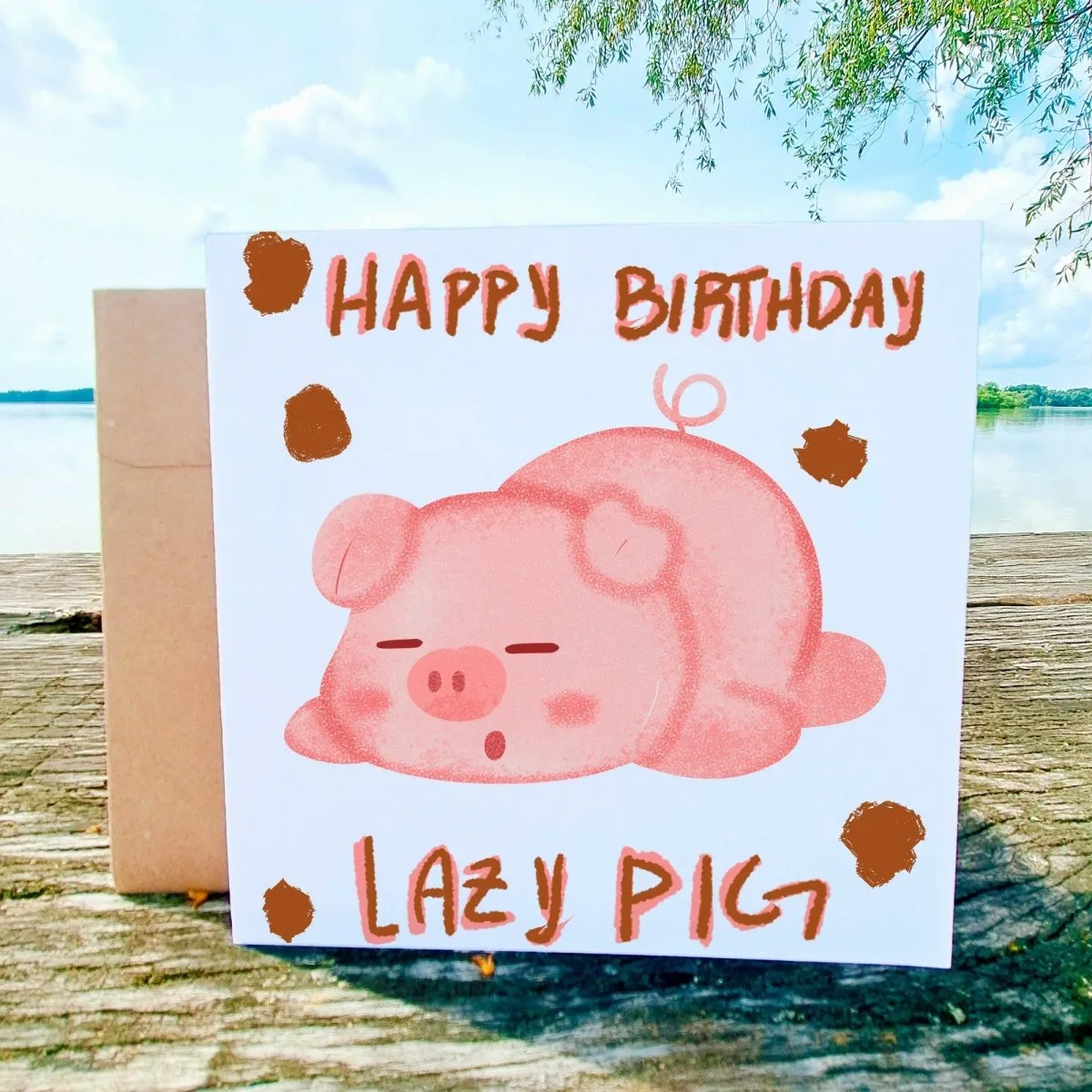 Happy Birthday Lazy Pig Card, Funny Pig Greeting Cards, Humorous Animal Pun, Sleepy Pig Celebration Postcard, Cute and Rude Wishes Gift