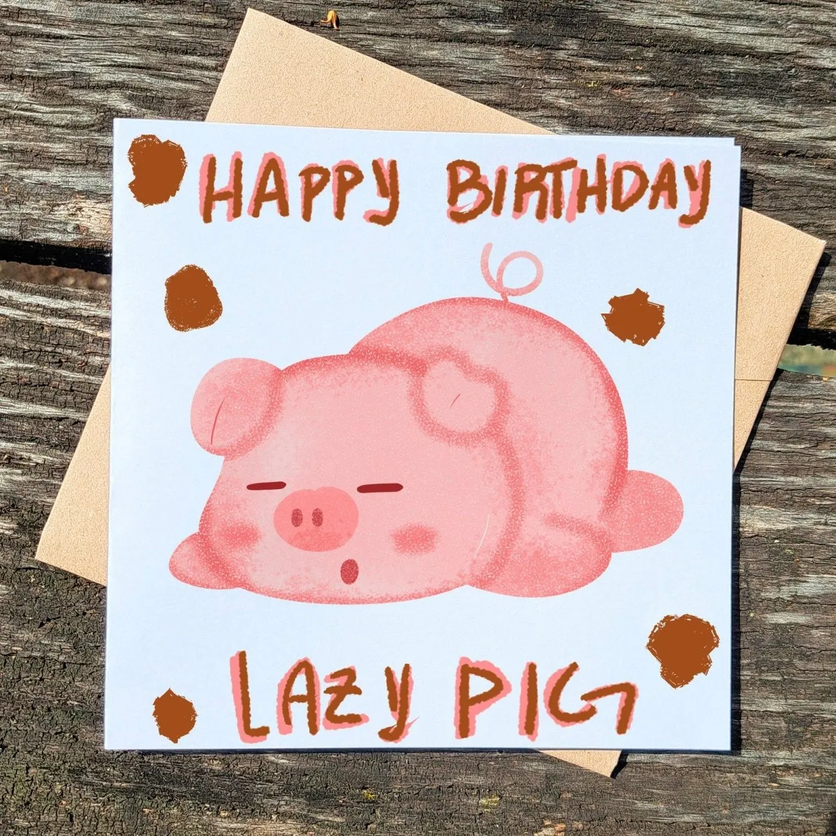 Happy Birthday Lazy Pig Card, Funny Pig Greeting Cards, Humorous Animal Pun, Sleepy Pig Celebration Postcard, Cute and Rude Wishes Gift