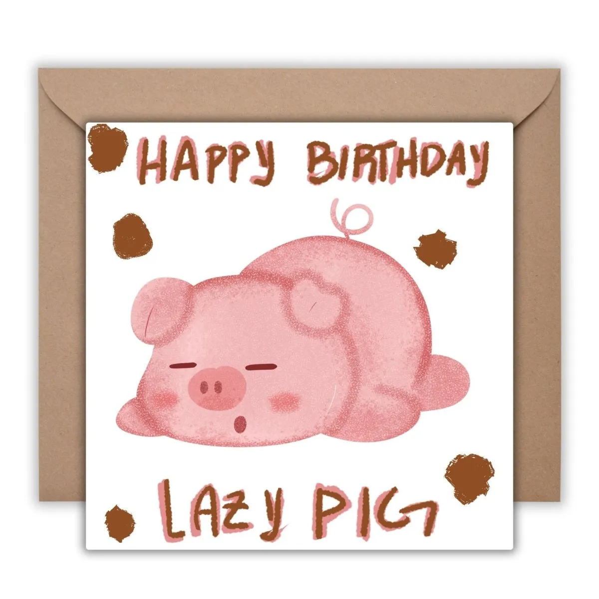 Happy Birthday Lazy Pig Card, Funny Pig Greeting Cards, Humorous Animal Pun, Sleepy Pig Celebration Postcard, Cute and Rude Wishes Gift