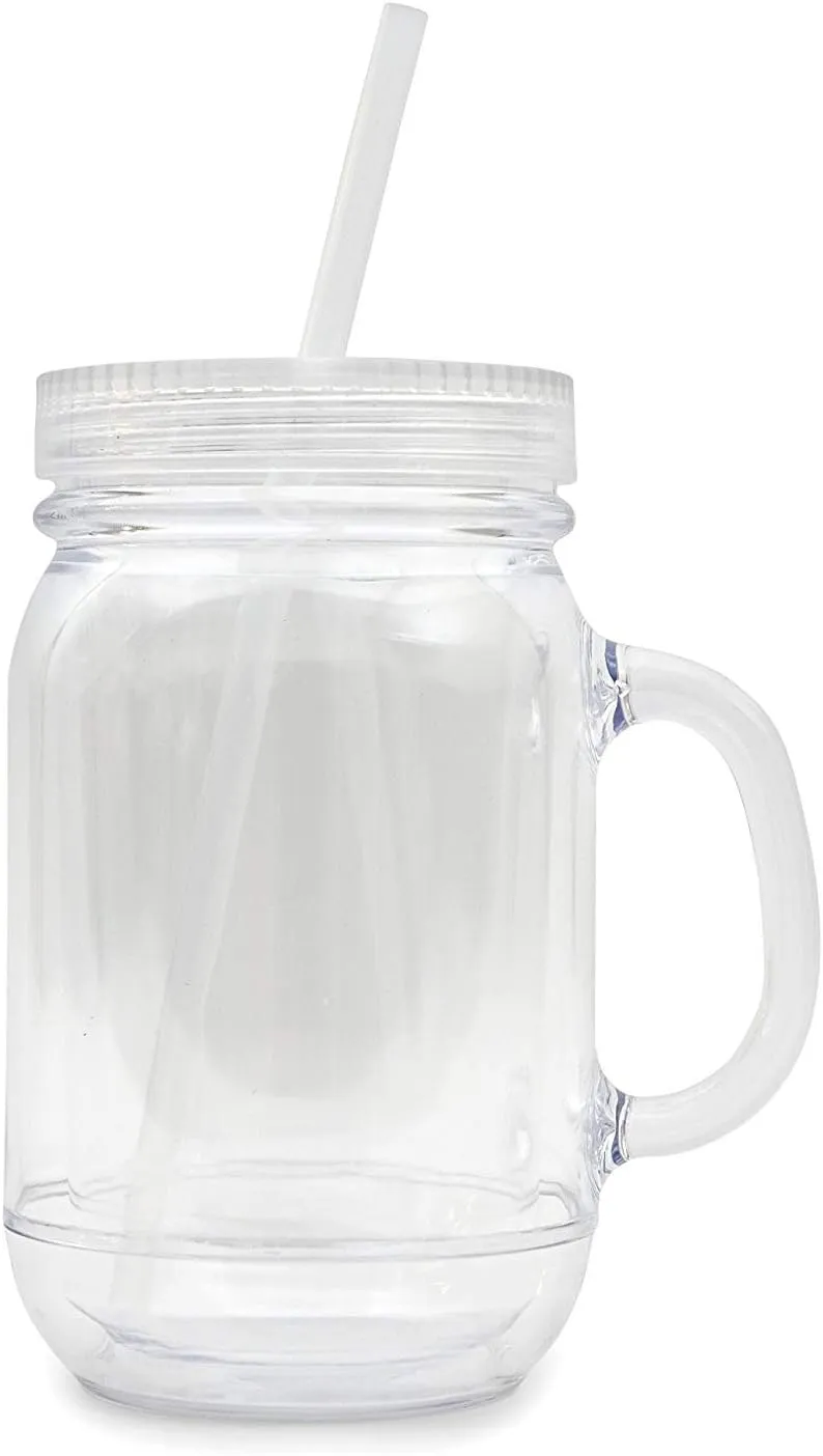 ImpecGear 20 Oz Mason Jar Doubled wall Acrylic Cup with Straw