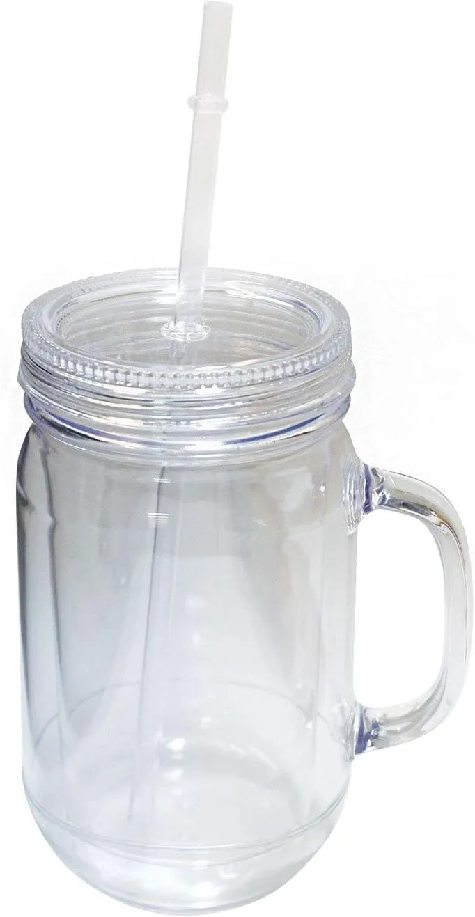 ImpecGear 20 Oz Mason Jar Doubled wall Acrylic Cup with Straw