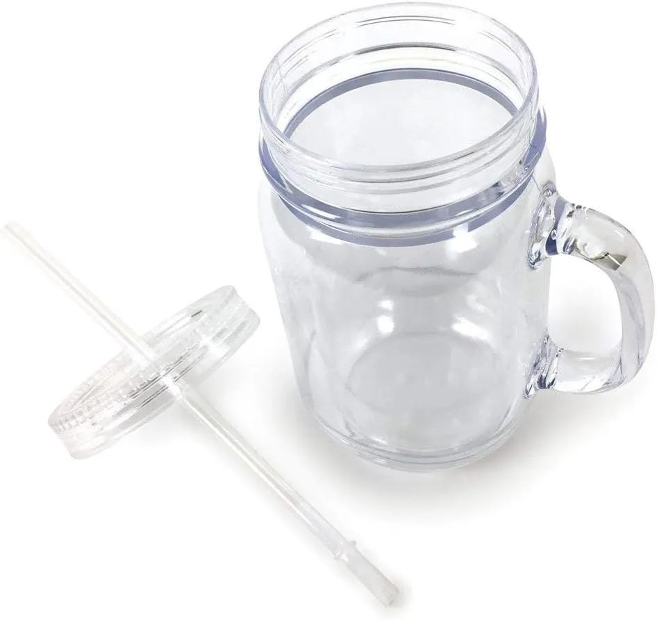 ImpecGear 20 Oz Mason Jar Doubled wall Acrylic Cup with Straw
