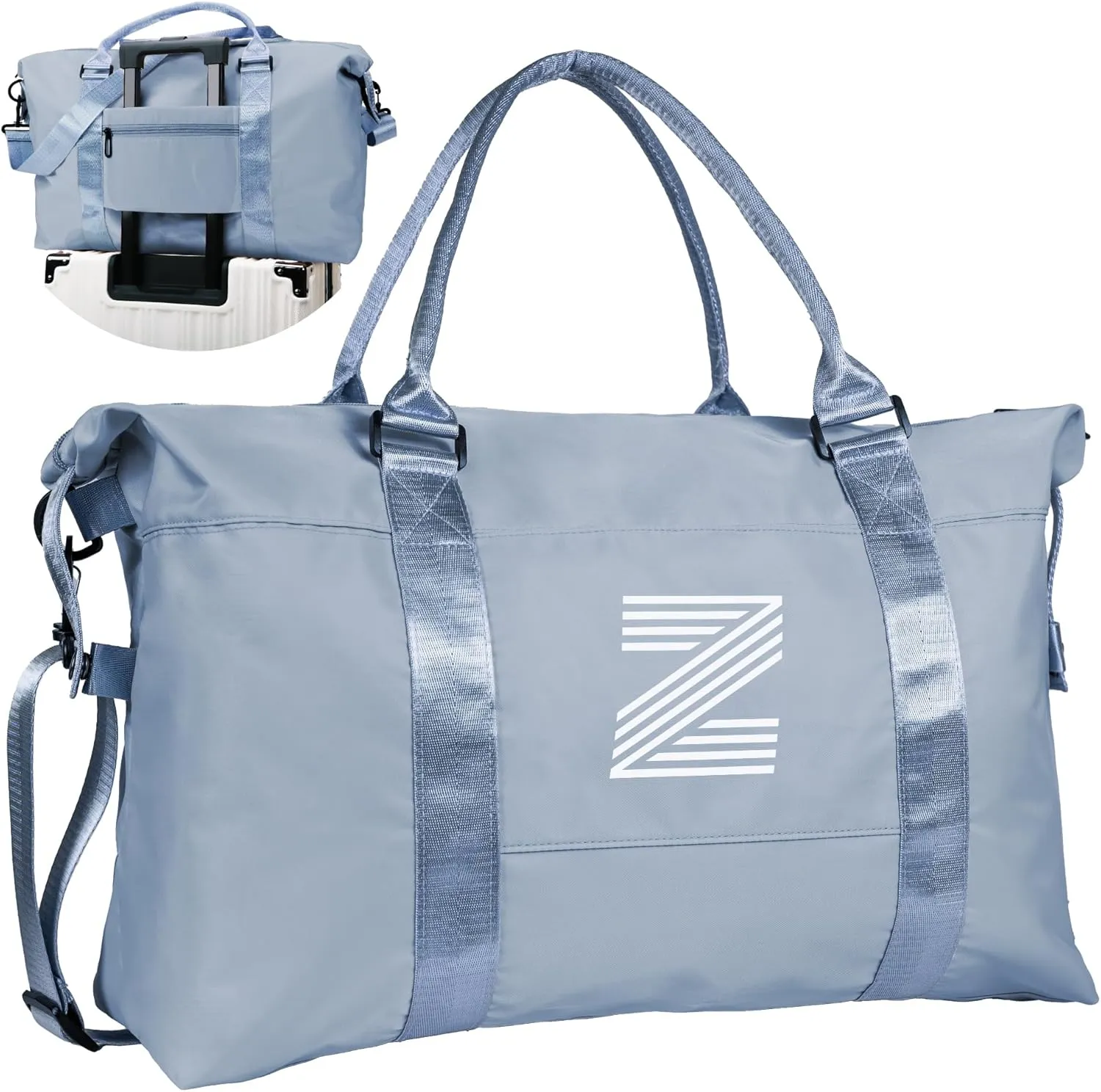 Initial Travel Duffel Bag, Sports Gym Bag, Personalized Weekender Bag with Shoulder Strap, Graduation Gift Monogram Overnight Bag for Women with Trolley Sleeve & Wet Pocket, Jewelblue