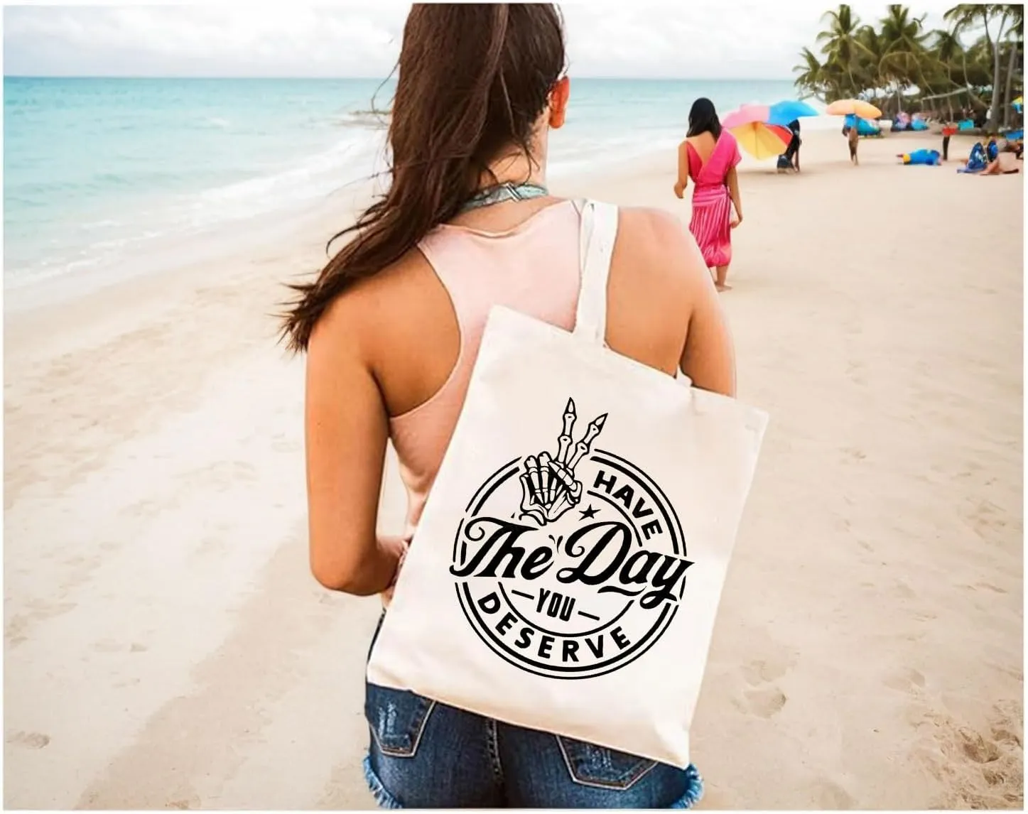 Inspirational Canvas Tote Bag with Pattern for Women Sturdy Canvas Tote Bag for Vacation,Shopping,Grocery