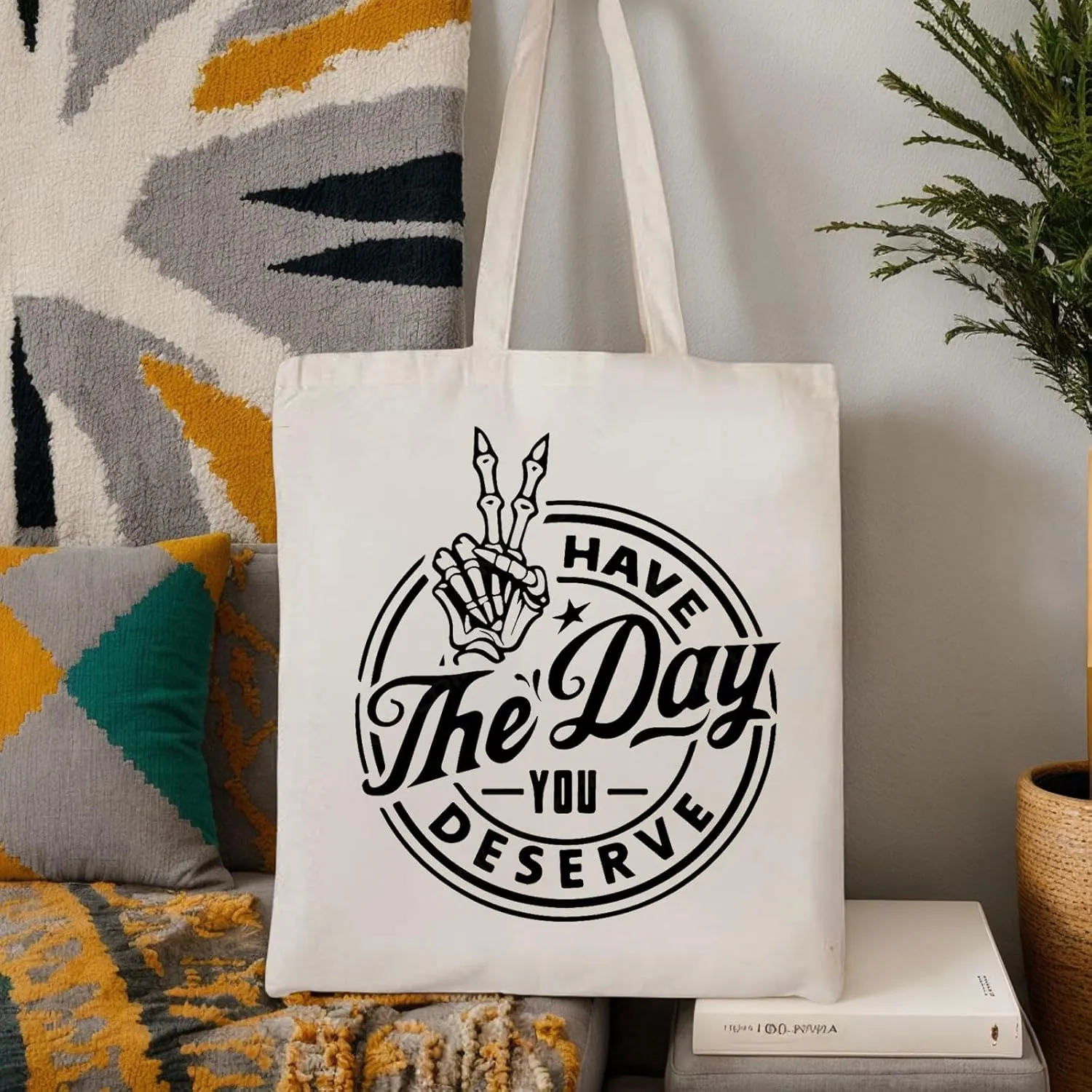 Inspirational Canvas Tote Bag with Pattern for Women Sturdy Canvas Tote Bag for Vacation,Shopping,Grocery