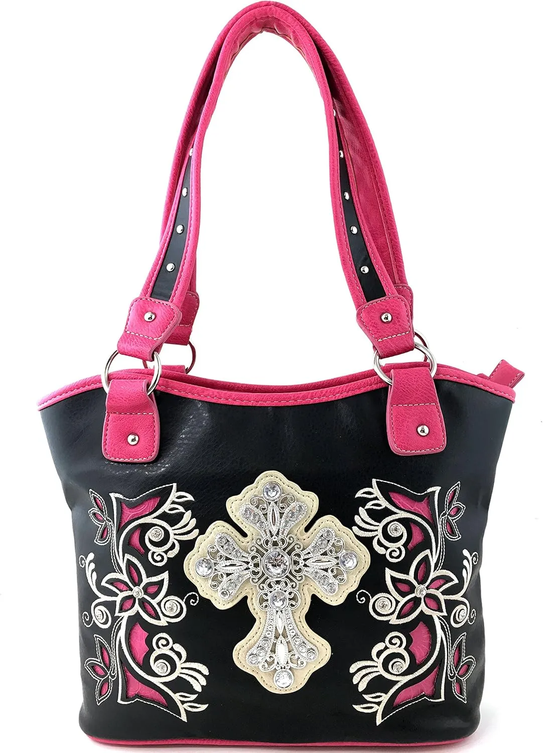 Justin West Embroidery Floral Silver Cross Concealed Carry Handbag Purse Wallet