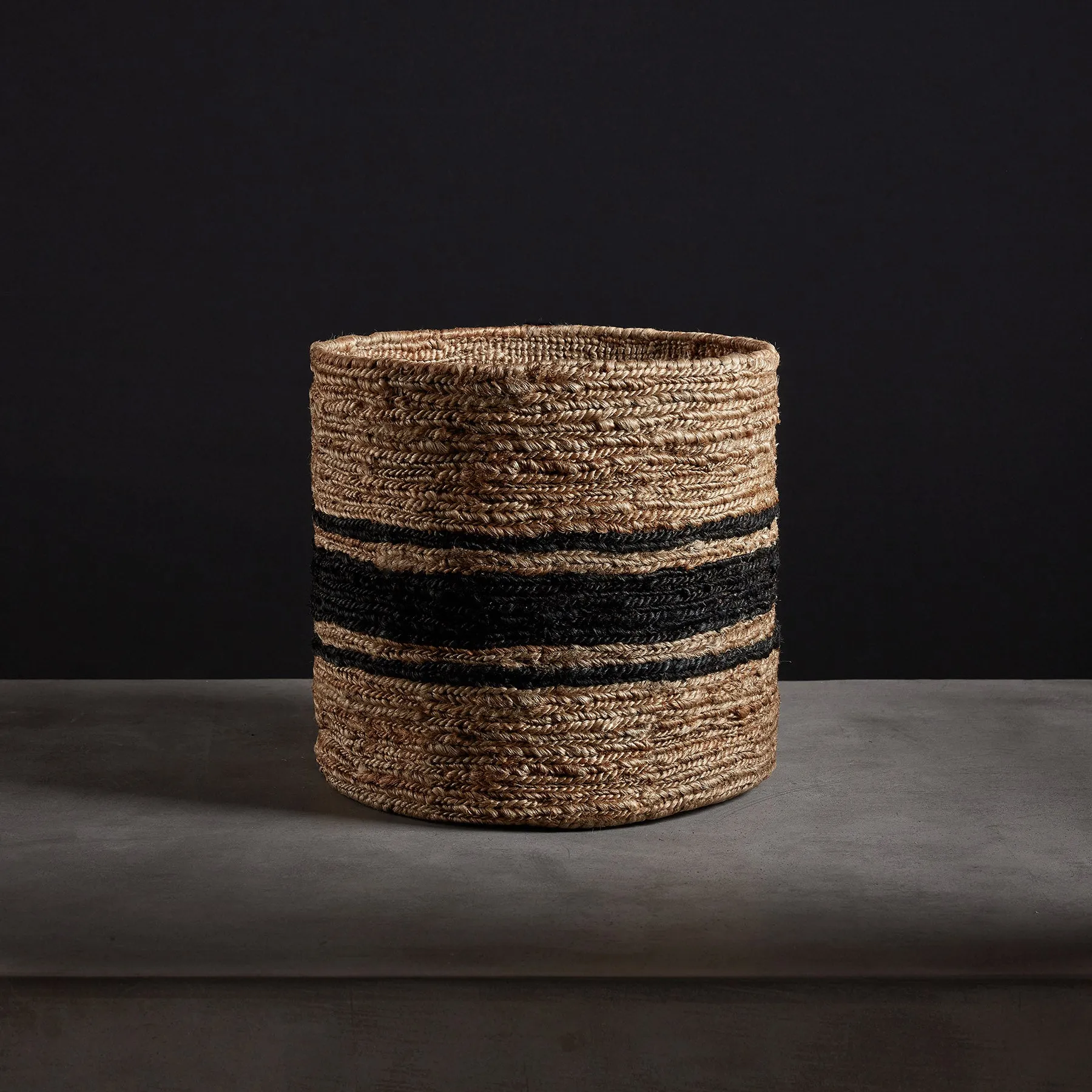Jute Basket 15 X 14 - Natural/Charcoal Stripe