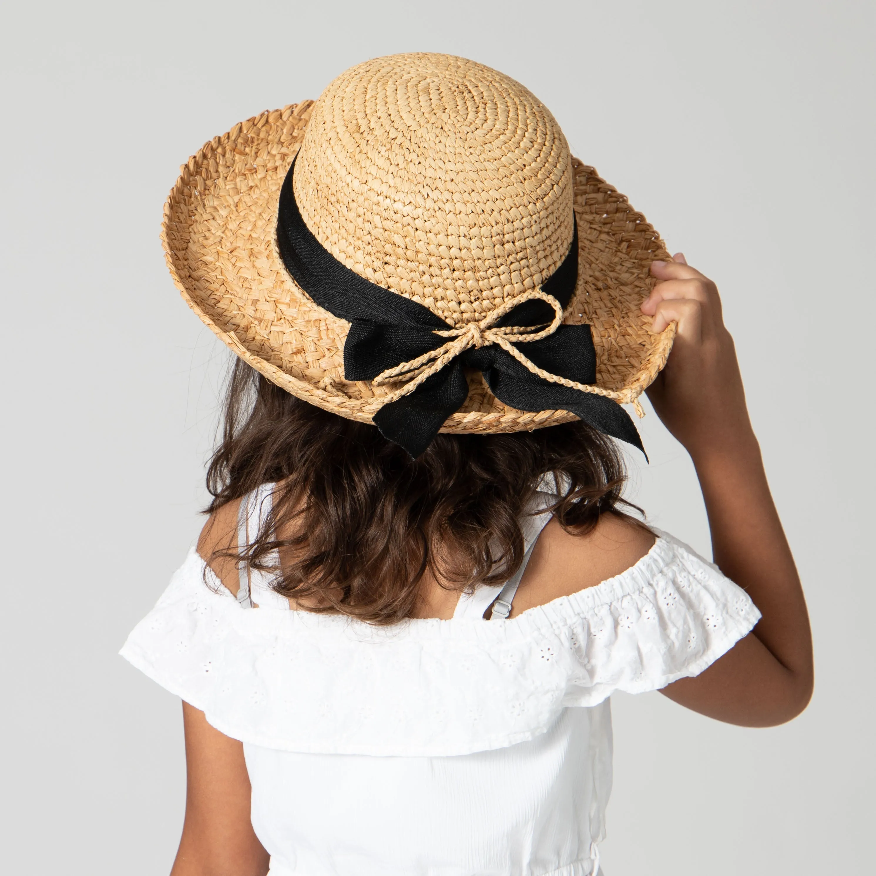 Kids' Raffia Hat With Ribbon (RHL9)