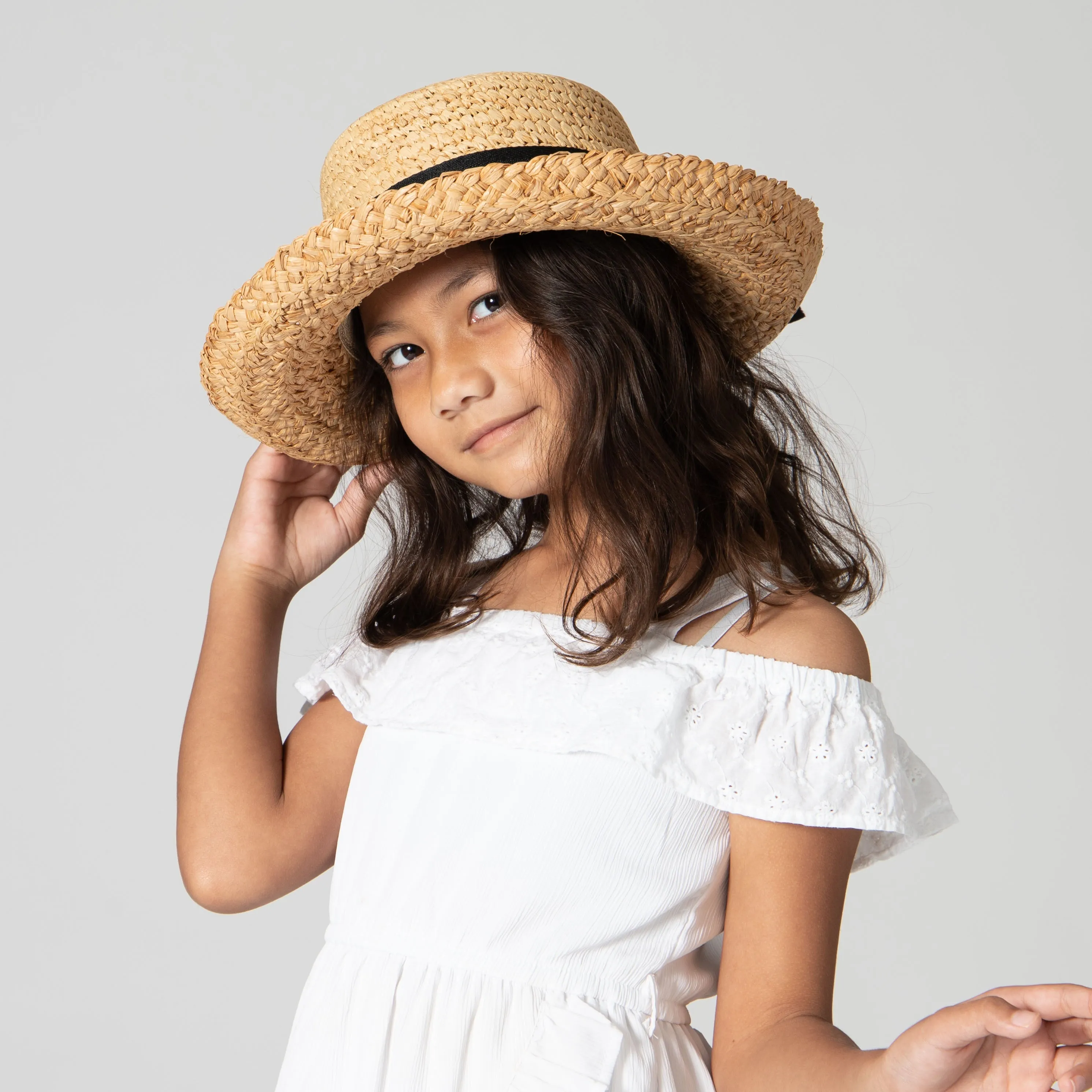 Kids' Raffia Hat With Ribbon (RHL9)