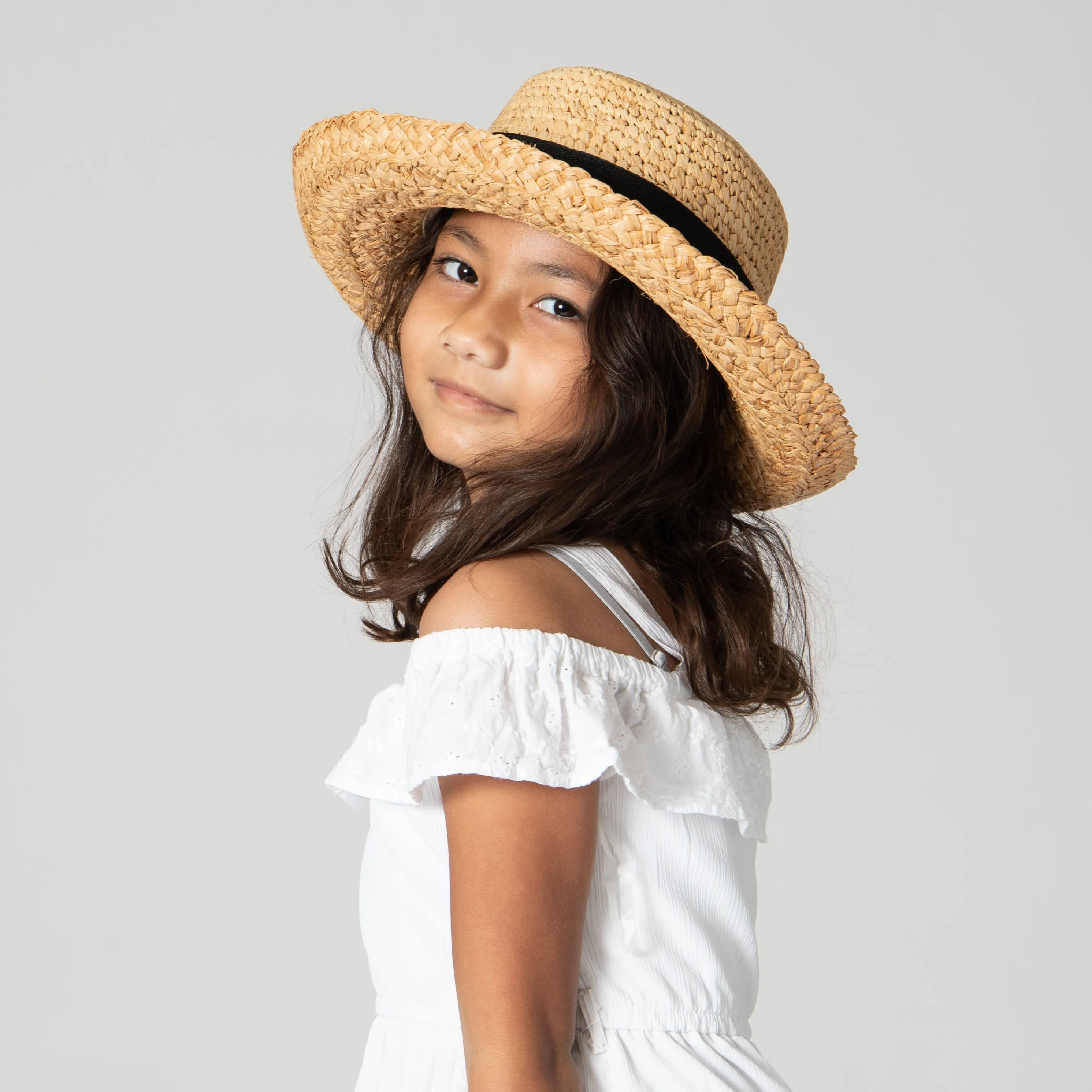 Kids' Raffia Hat With Ribbon (RHL9)