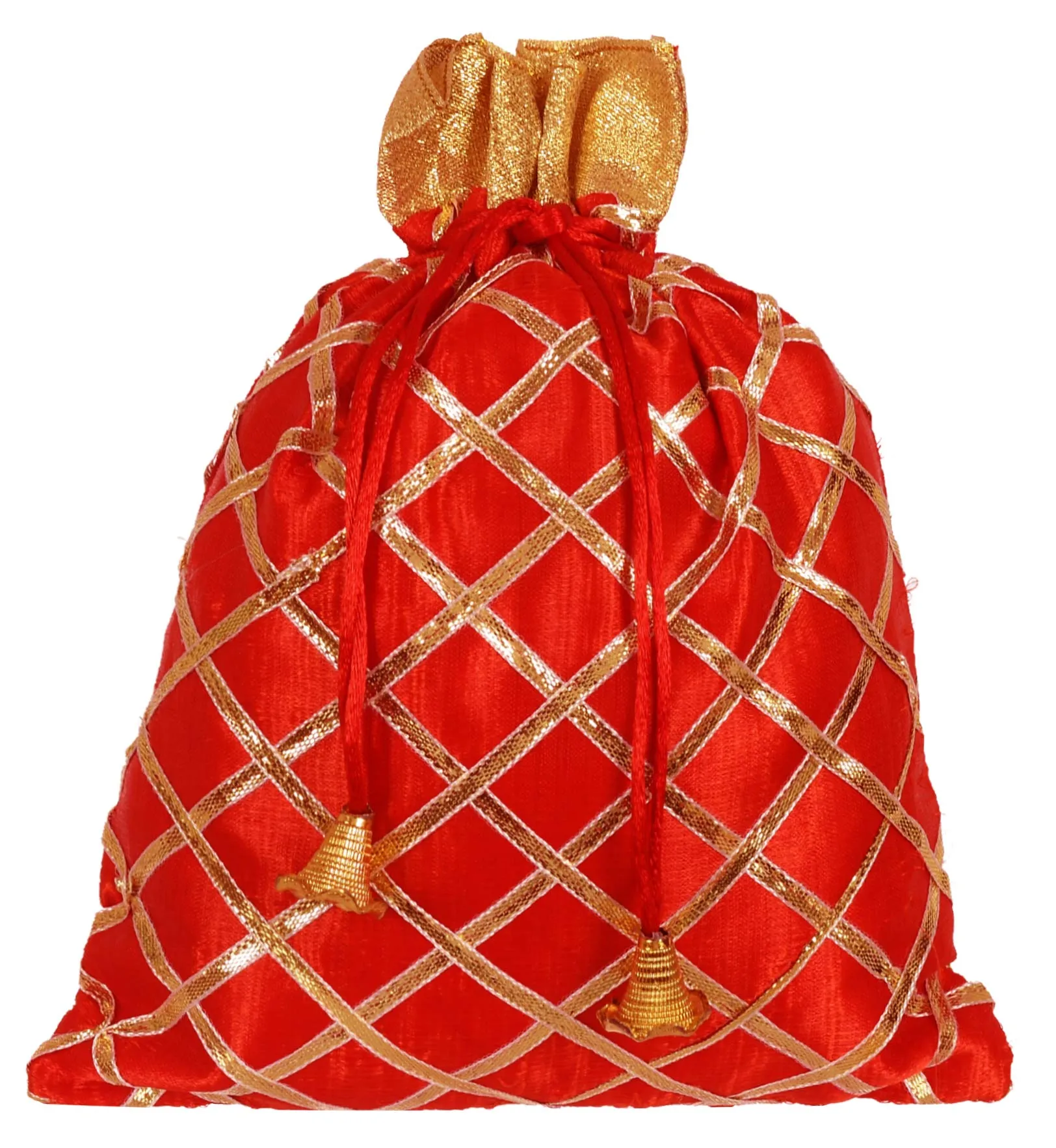 Kuber Industries Jute Potli Bags for Return Gifts with Drawstring|Pack of 6 (Red & Orange & Pink)