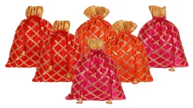 Kuber Industries Jute Potli Bags for Return Gifts with Drawstring|Pack of 6 (Red & Orange & Pink)