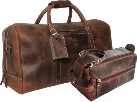 Leather Duffel Bag & Toiletry Bag Combo - The Best Masculine Travel Gift For Men