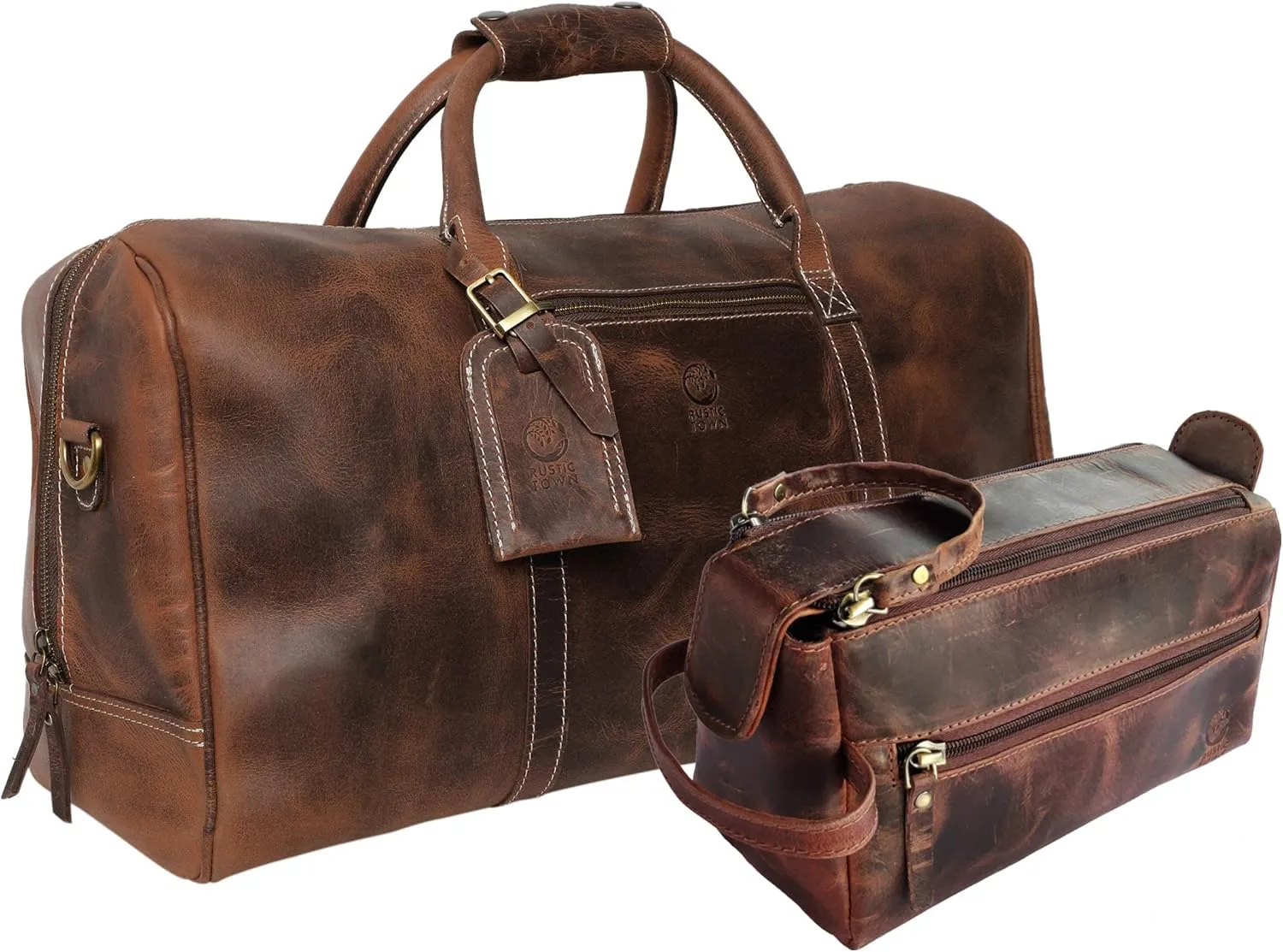 Leather Duffel Bag & Toiletry Bag Combo - The Best Masculine Travel Gift For Men