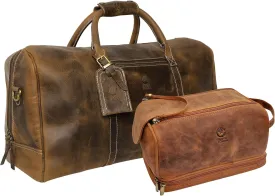 Leather Duffel Bag & Toiletry Bag Combo - The Best Masculine Travel Gift For Men
