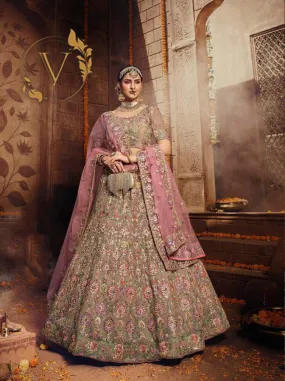 Light Brown Embroidered Georgette Lehenga Choli With Dupatta