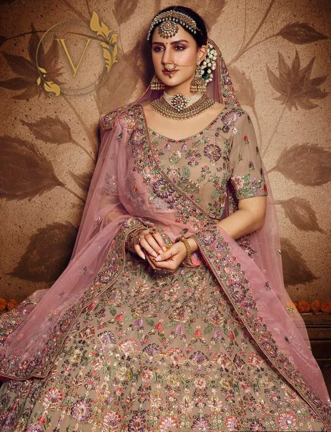 Light Brown Embroidered Georgette Lehenga Choli With Dupatta