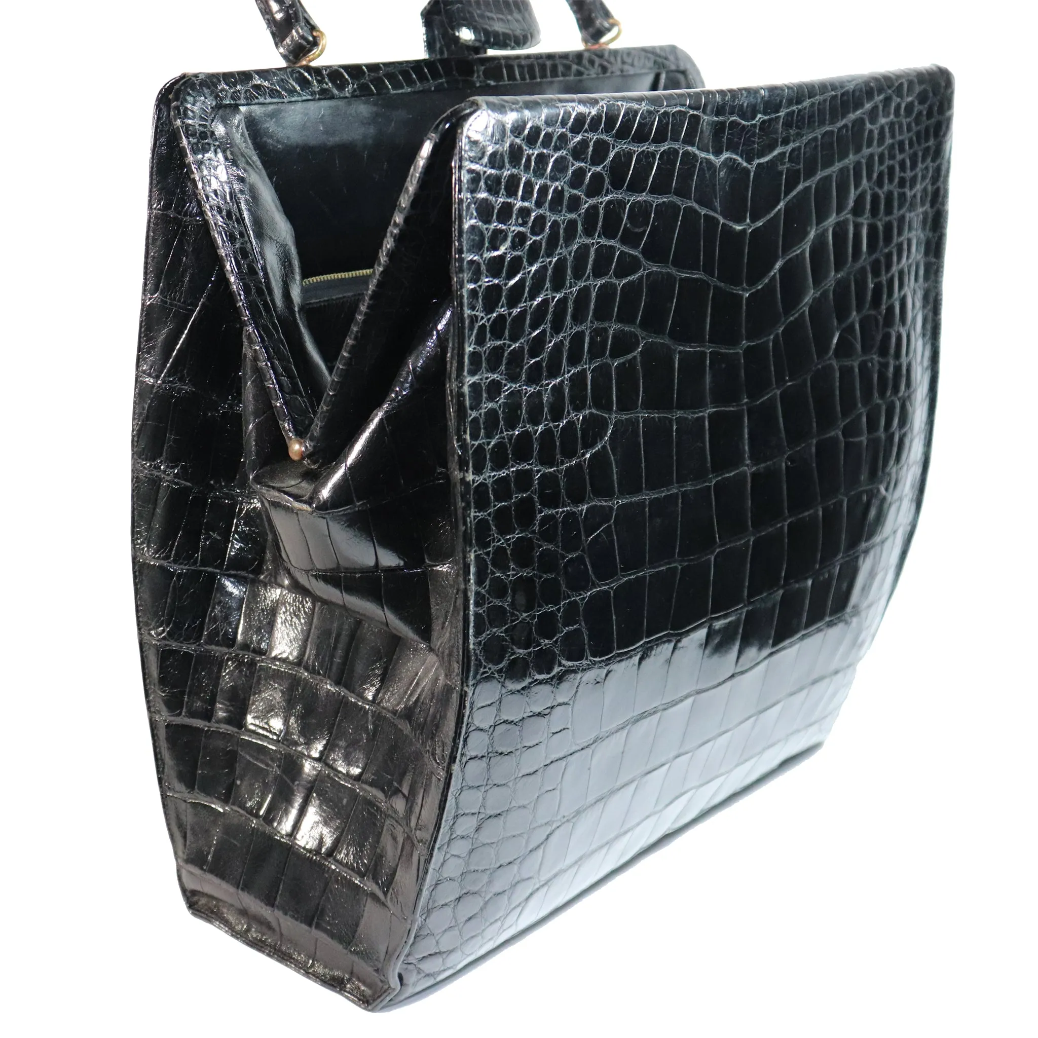 Lucille de Paris Large Crocodile Top Handle Bag